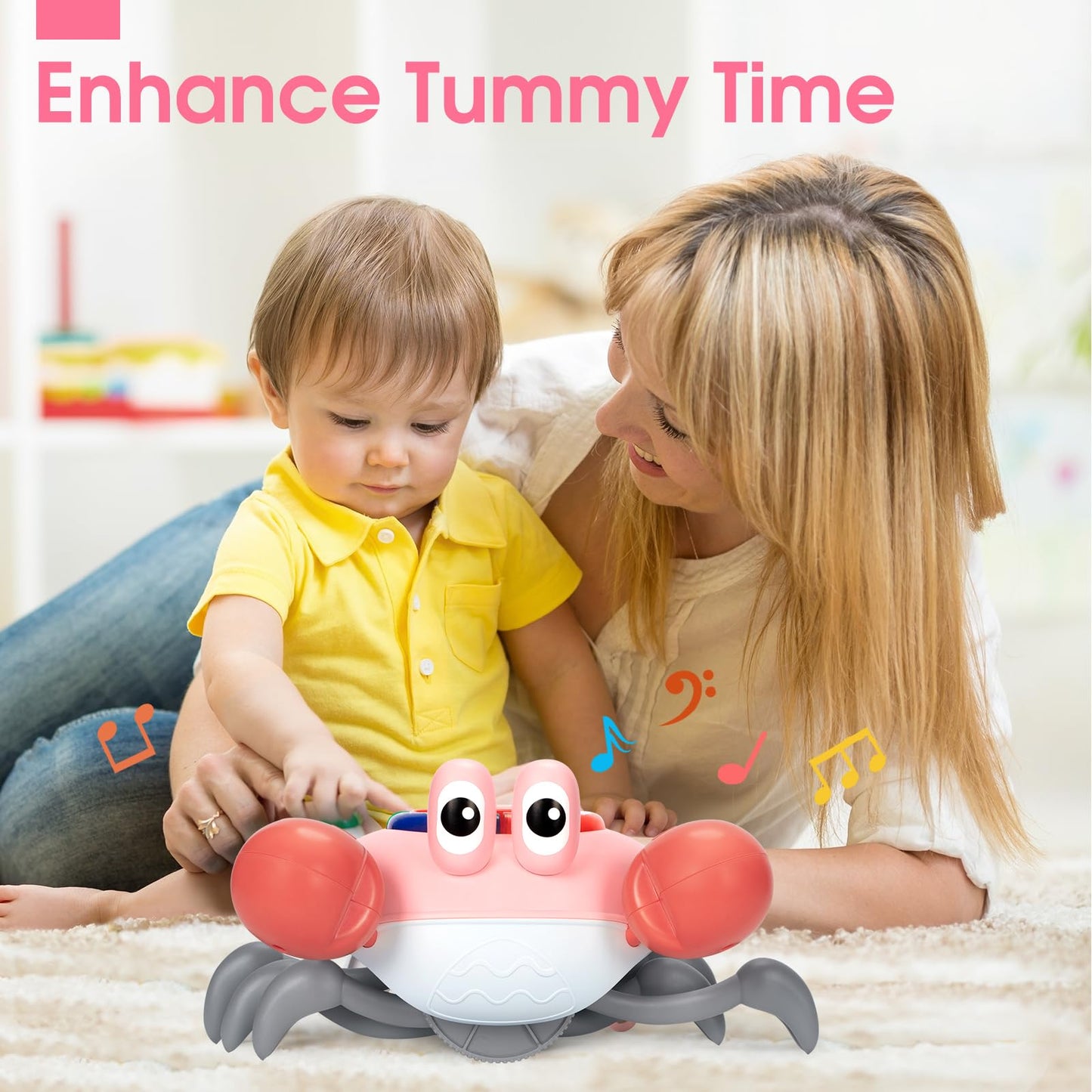 Musical Crawling Crab Baby Toy - Tummy Time Toys for 6-12 Months Boy Girl, Light-up Walking Dancing Moving Crab Toys for 1 Year Old Baby Educational Learning, Crawly Crab Gift for 12-18 Months Infant