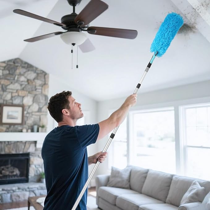 Lineslife High Ceiling Duster Kits,Extendable Reusable Cobweb,Window Cleaning Squeegee,Ceiling Fan Duster,Boat Hook, for High Roof and Glass Surfaces