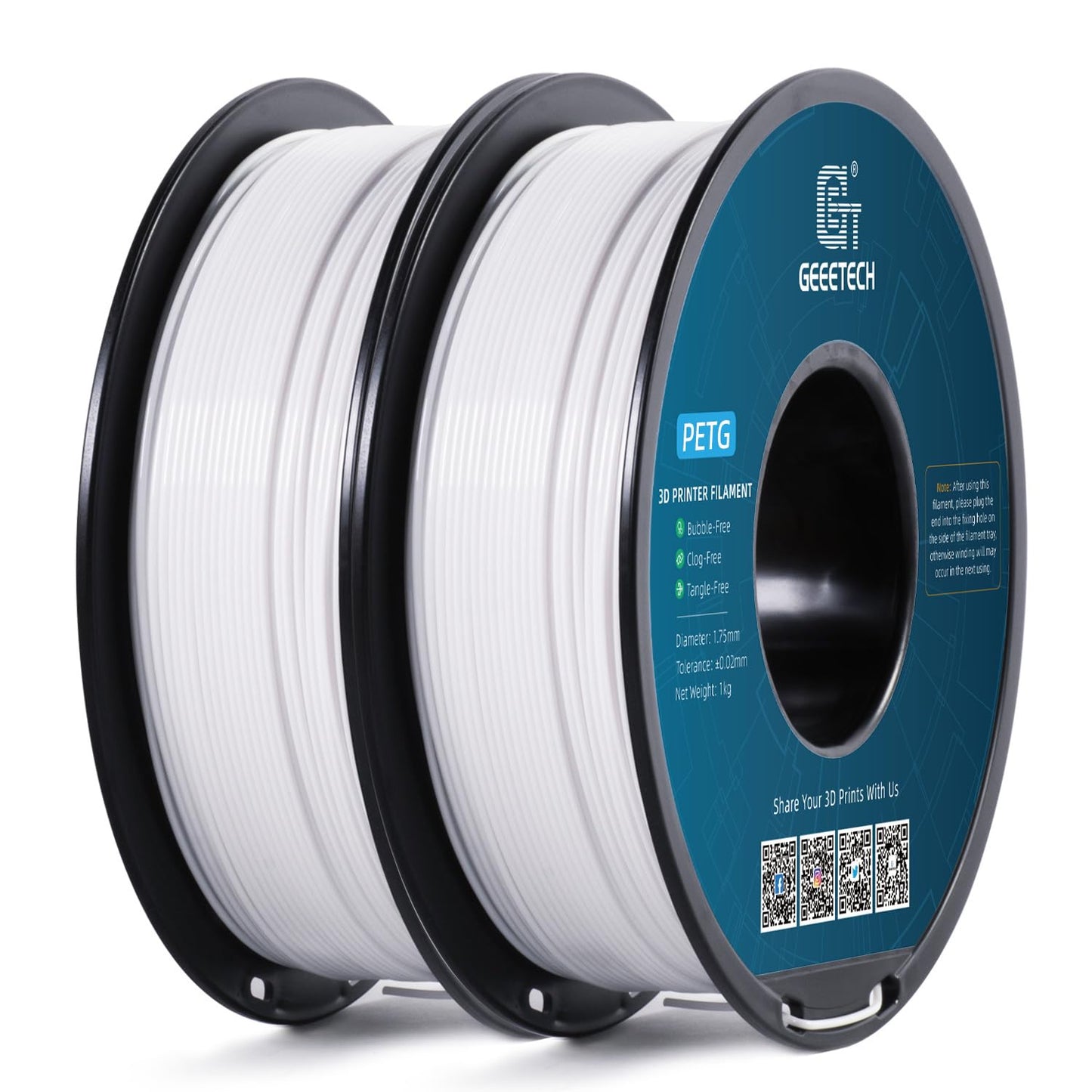 Geeetech PETG Filament 1.75mm, 2kg (4.4lbs) / 2 Pack Upgraded High-Toughness 3D Printer Filament - 0.02mm Accuracy, Neatly Wound