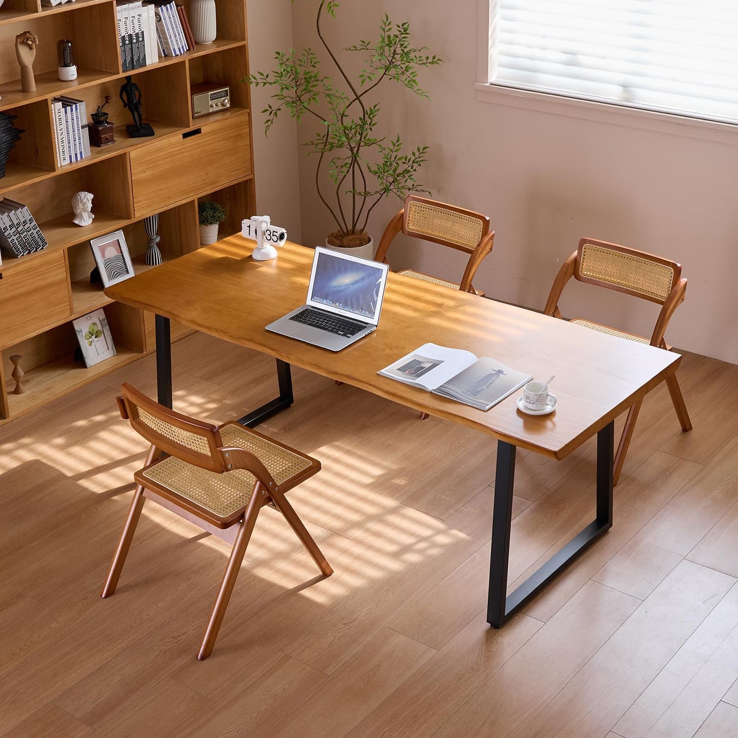 Modern Solid Wood Executive Desk – Spacious and Minimalist Home Office Workstation Perfect for Writing and Professional Use (Light Brown, 62.99in)