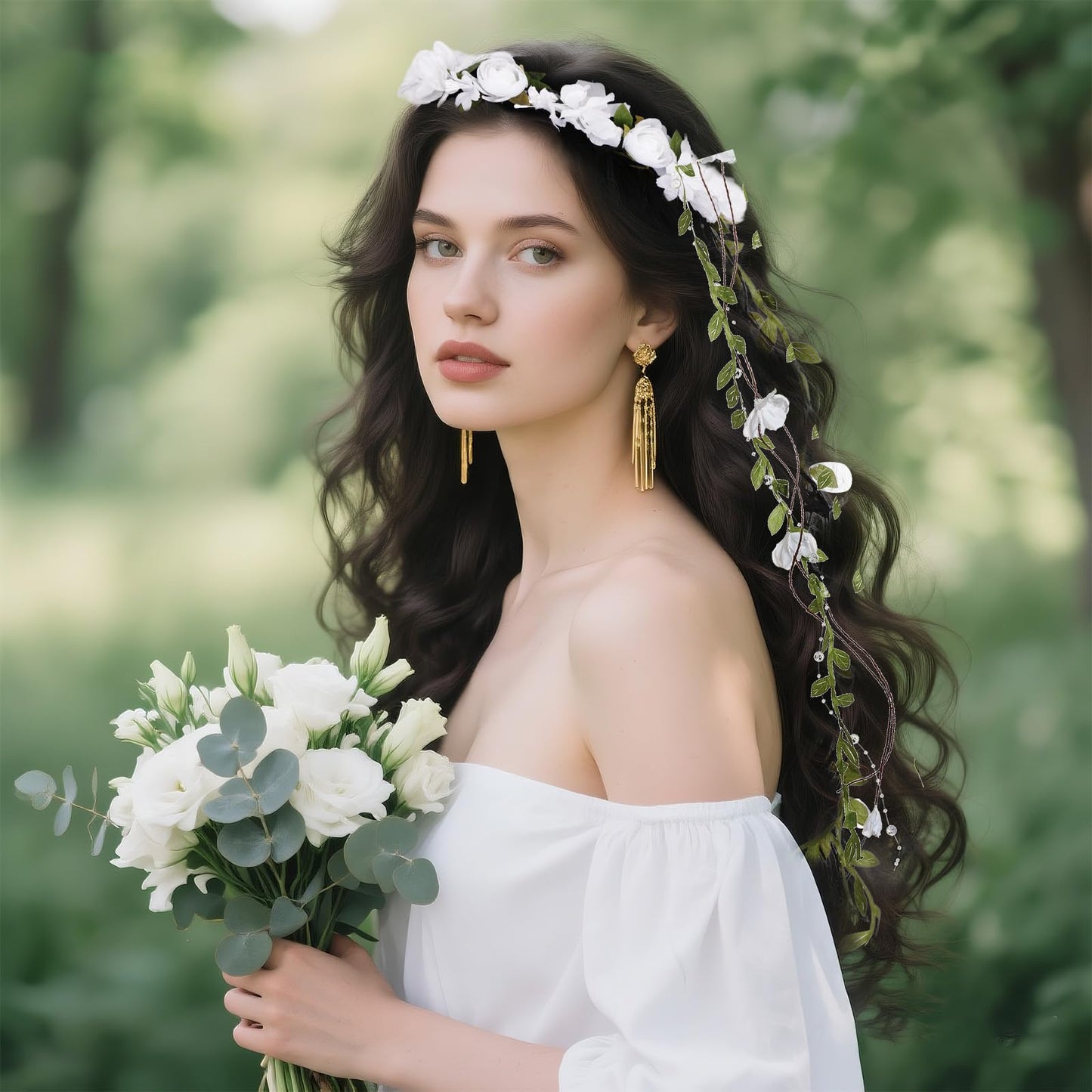 Sucrain Flower Headpiece for Women, Fairy Floral Headband Flower Crown Hair Accessories for Wedding Princess Renaissance Cosplay