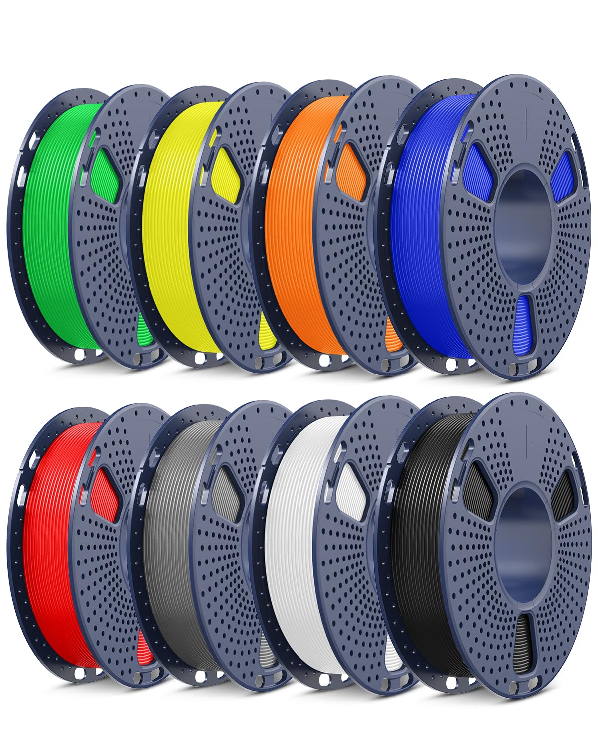 SUNLU Upgrade PLA+2.0 Filament Bundle, 3D Printer Filament Bundle Multicolor, Fit Bambu Labs Printer, Black+White+Grey+Red+Blue+