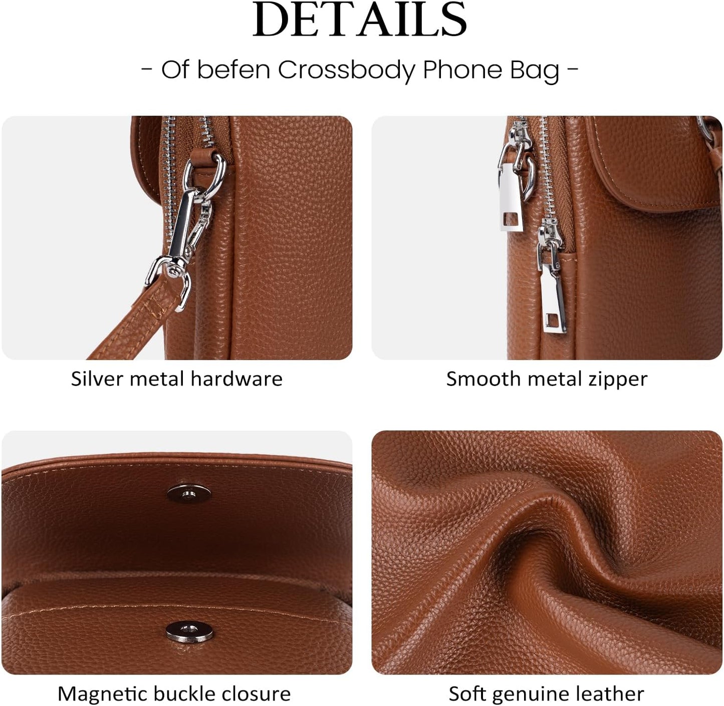 befen Genuine Leather Small Crossbody Bags for Women, Multi Pocket Cell Phone Crossbody Purse with RFID Blocking Card Slots