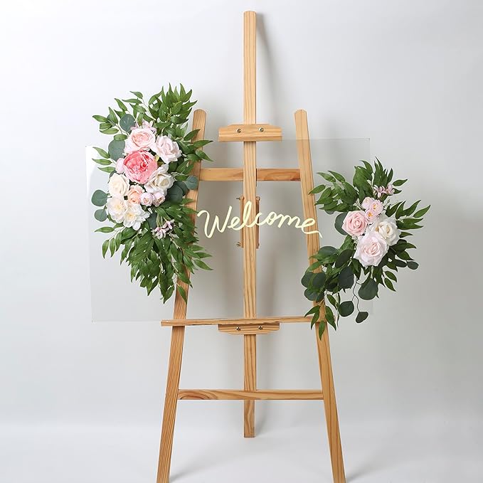AitnWoy Artificial Wedding Arch Flowers Kit 2 PCS Dust Rose Flowers Silk Peony Floral Swag Welcome Sign for Wedding Ceremony Party Home Garland Decor(Reddish Brown)