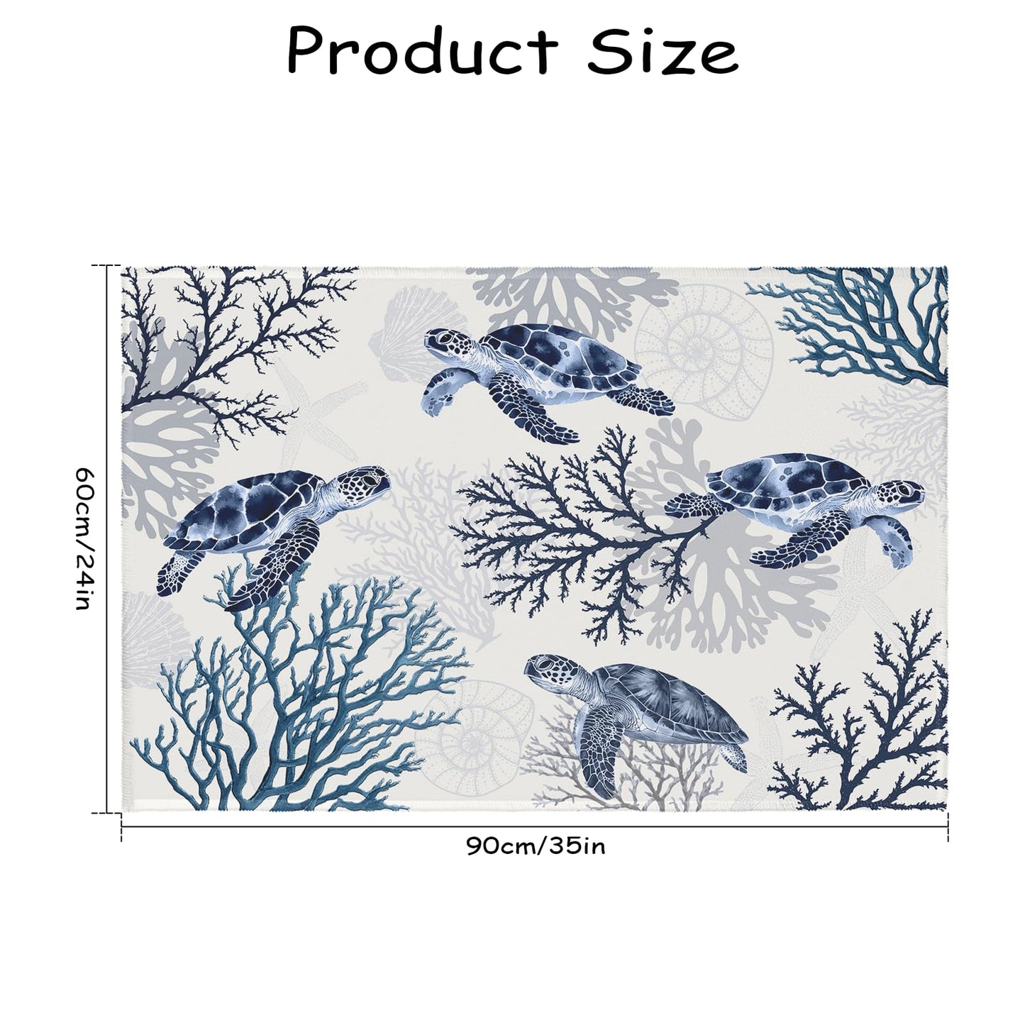 Wnoesat Summer Coastal Outdoor Door Mat 2x3 Nautical Coral Sea Turtle Entryway Area Rug Navy Blue Beach Theme Small Low Pile Front Doormat Washable Throw Rugs for Living Room Bedroom Kitchen