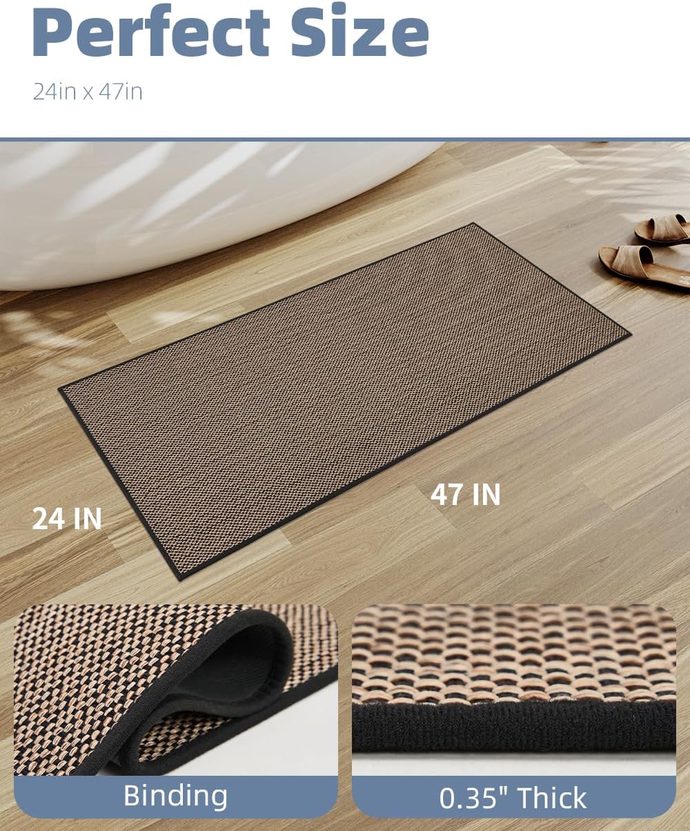 PADOOR Non-Slip Bath-Mats, Rubber-Backing Braided Absorbent Mats, Machine Washable Thin Bath Rugs Fit Under Door, Quick Dry for Bathroom Floor, 24x47 Black