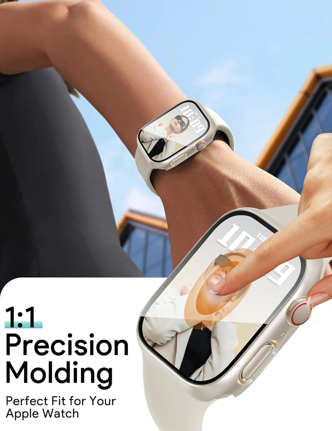 JR.DM 46mm 2 Pack Hard PC Case with HD Tempered Glass Screen Protector for Apple Watch Series 10/11 (2025), Guard Bumper Full Coverage Protective Anti-Scratch Face Cover for iWatch, Starlight+ Clear