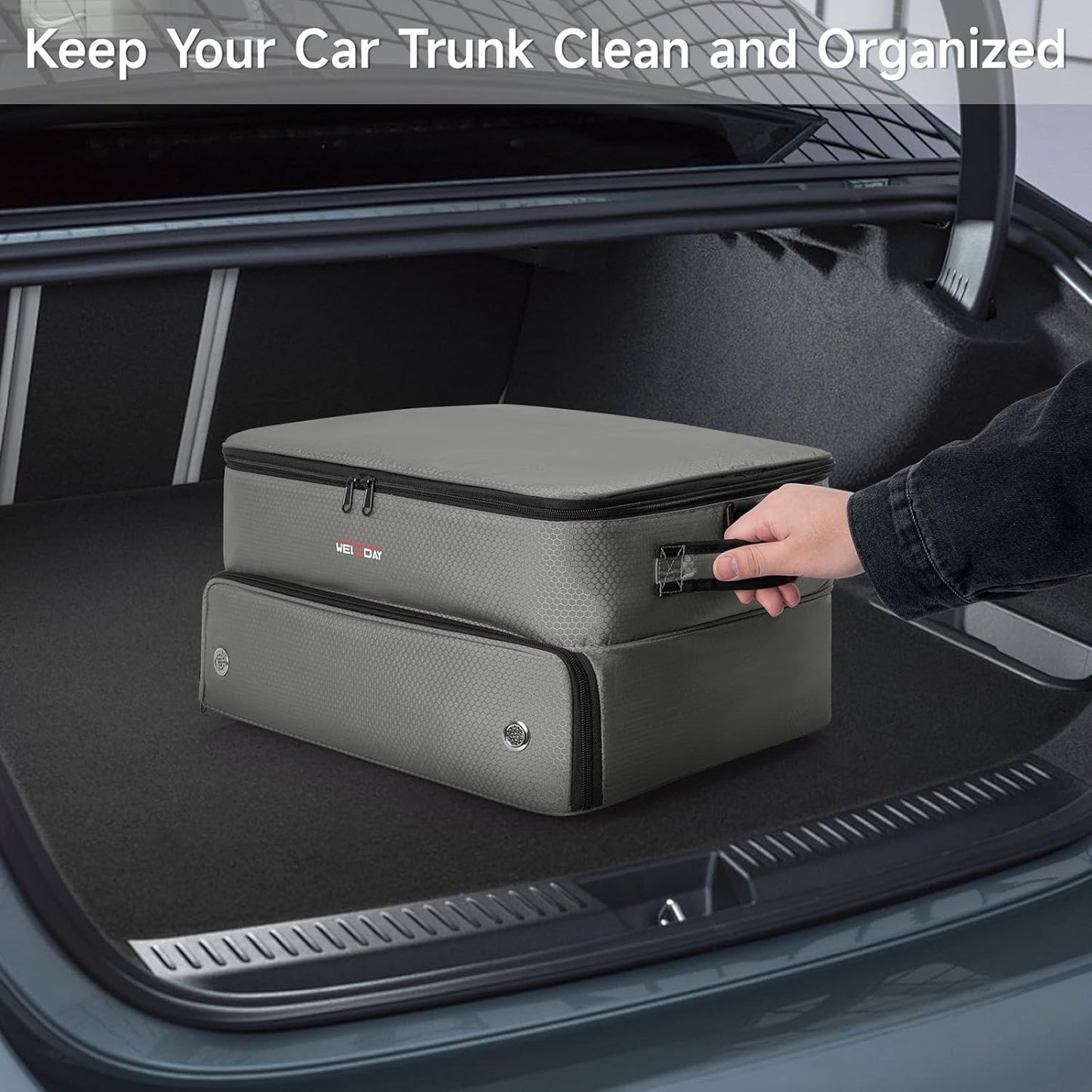 ANILD Golf Trunk Organizer, 2 Layer Golf Storage Case with Separate Ventilated Compartment for 2 Pair Shoes, for Balls, Tees, Clothes, Gloves, Accessories, Golfer Gifts
