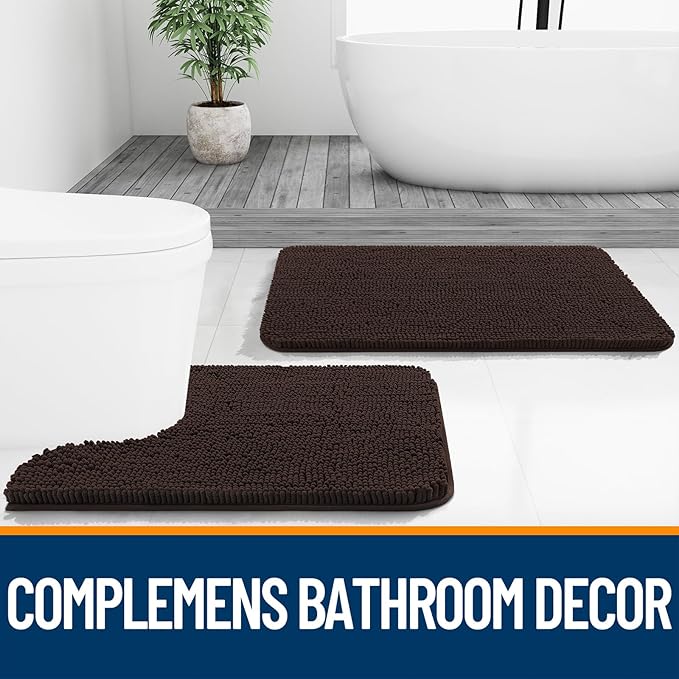 OLANLY Bathroom Rugs 70x24, Extra Soft Absorbent Chenille Bath Rugs, Rubber Backing Quick Dry, Machine Washable Bath Mats for Bathroom Floor, Tub and Shower, Home Decor Accessories, Brown