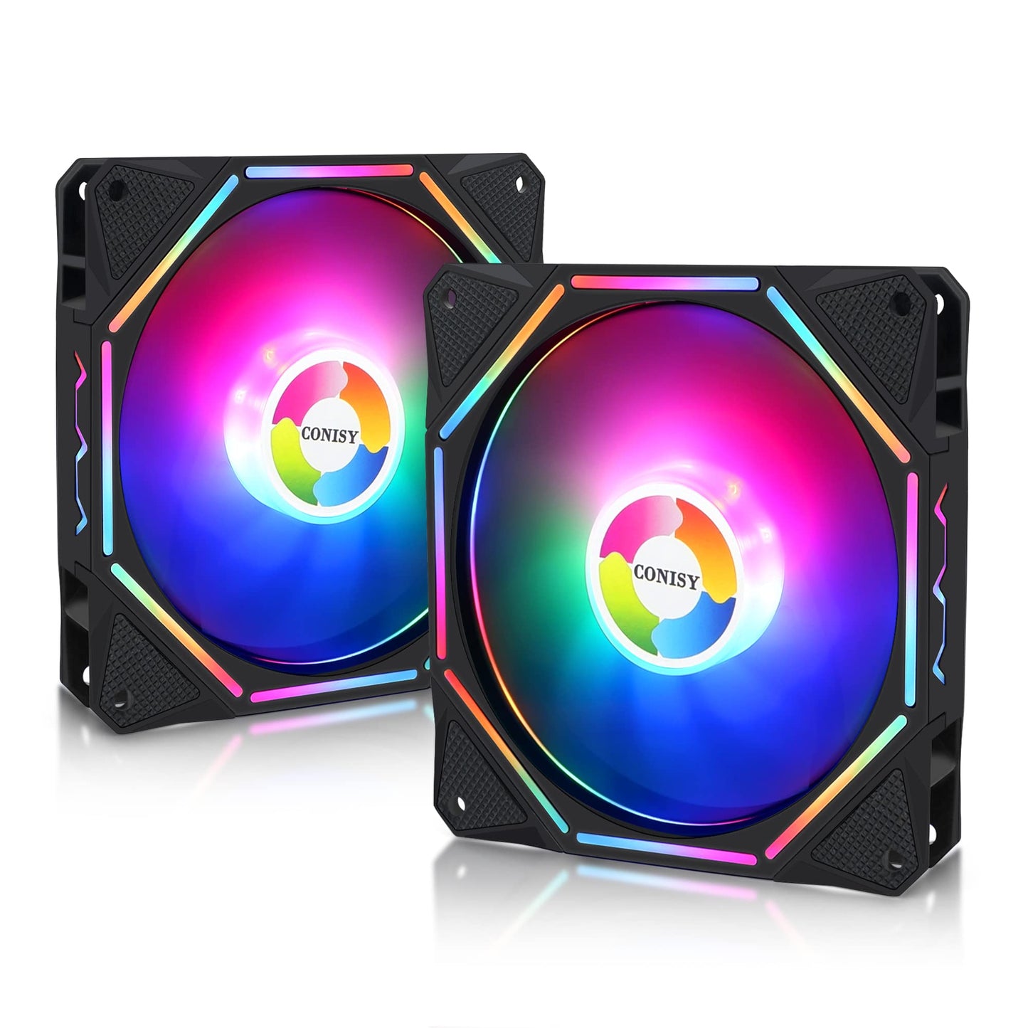 CONISY RGB LED Series 120mm Case Fan for Computer Case Unique Ultra Quiet Long Life Gaming PC Cooling Fan - Colorful (2Pack)-New