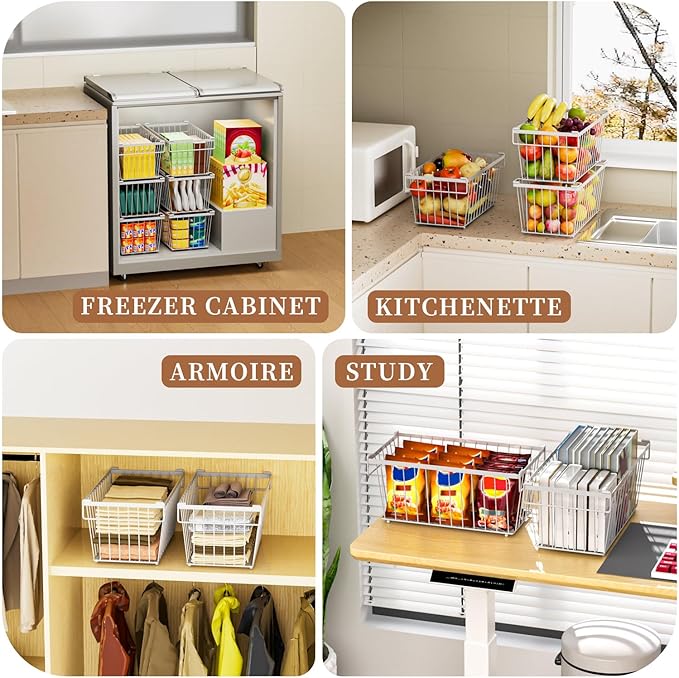 Enhanced Leak-Proof Bottom - Freezer Organizer Bins ,5 Pack Stackable Deep Freezer Organizer Bins for 7 Cu.FT Small Chest Freezer,Easy Get Bottom Foods without Digging