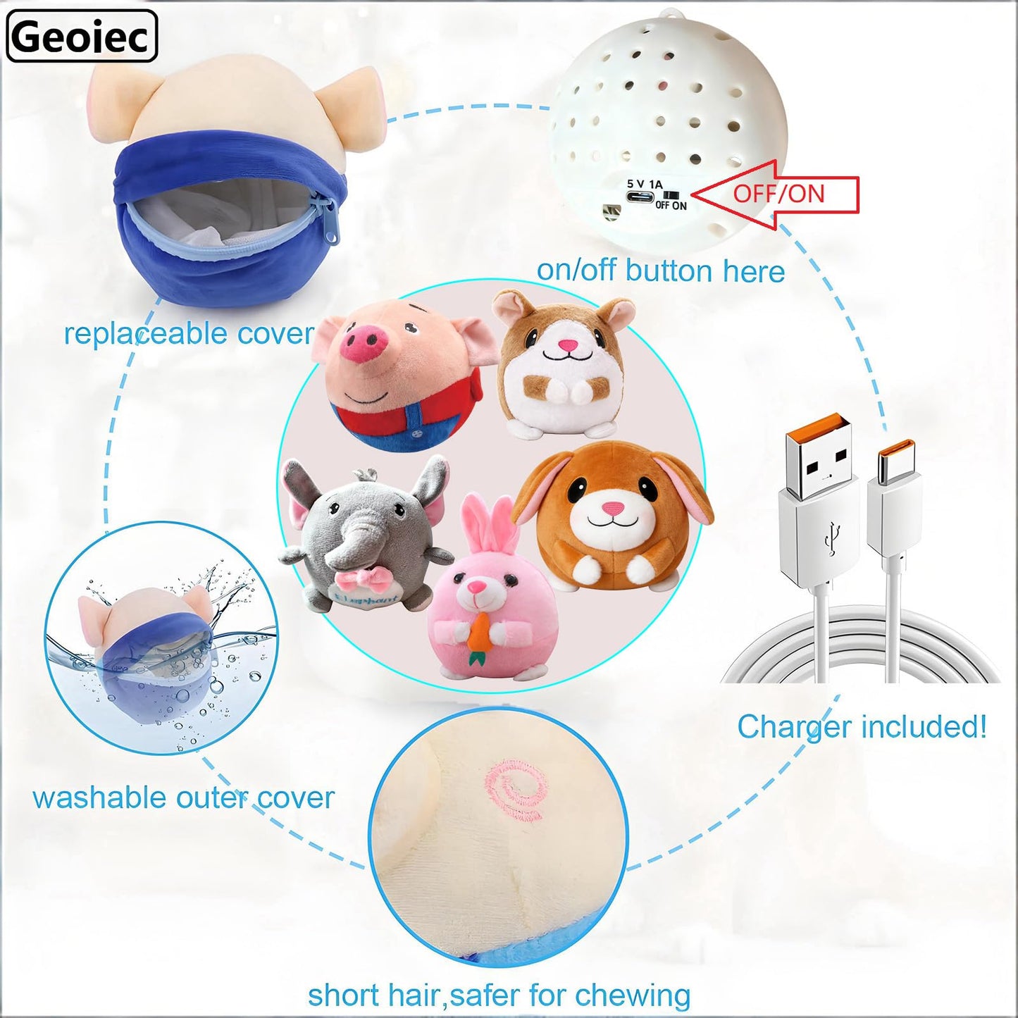 【2PCS】Interactive Dog Toys,Active Moving Pet Plush Toy with Recording & Music Modes,Jumping Squeaky Song shaking Interactive Dog Ball,Dog Toys to Keep Them Busy,Replaceable Coat (Blue Pig + Red Pig)