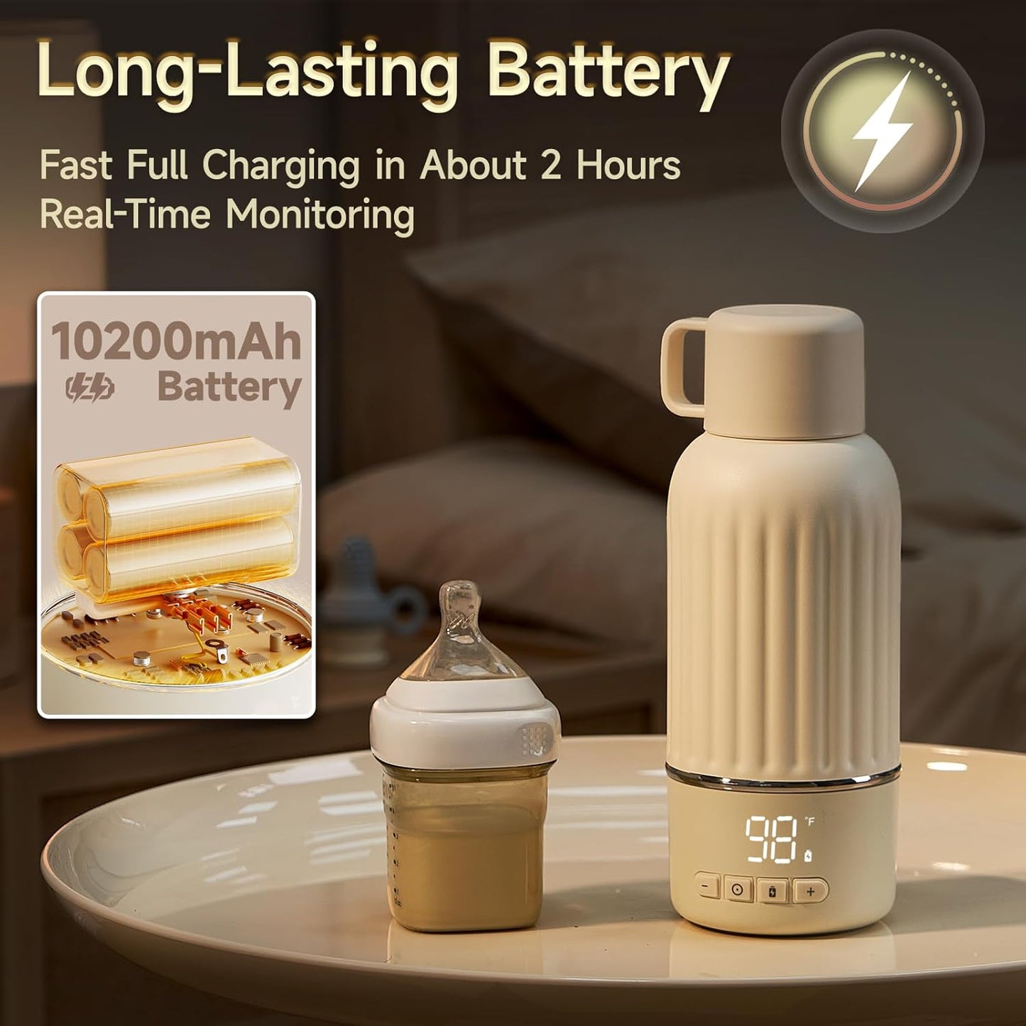 Snow Bear Portable Bottle Warmer for Travel, Fast Heating in 2.5 Mins for Breast Milk, 10200mAh Battery with LED Display, 17oz Large Capacity, Baby Bottle Warmer with Precise Temperature Control(5076)