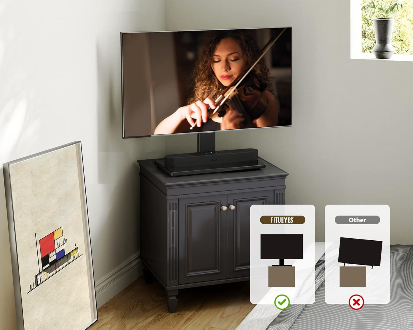 FITUEYES Universal TV Mount Stand Table Top TV Stand for 27-55 inch TVS Height Adjustable TV Stand Mount, Glass Base, Black