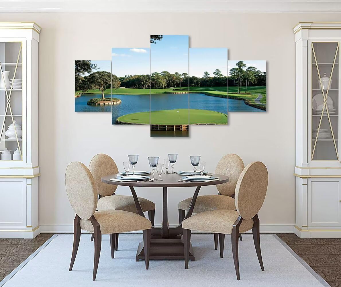 chenchenArt USA Golf Course Wall Art for Living Room Bedroom Bathroom Home Decorations USA TPC Sawgrass Golf Course Pictures Posters Canvas Prints Modern Artwork Framed Ready to Hang(60''W x 40''H)