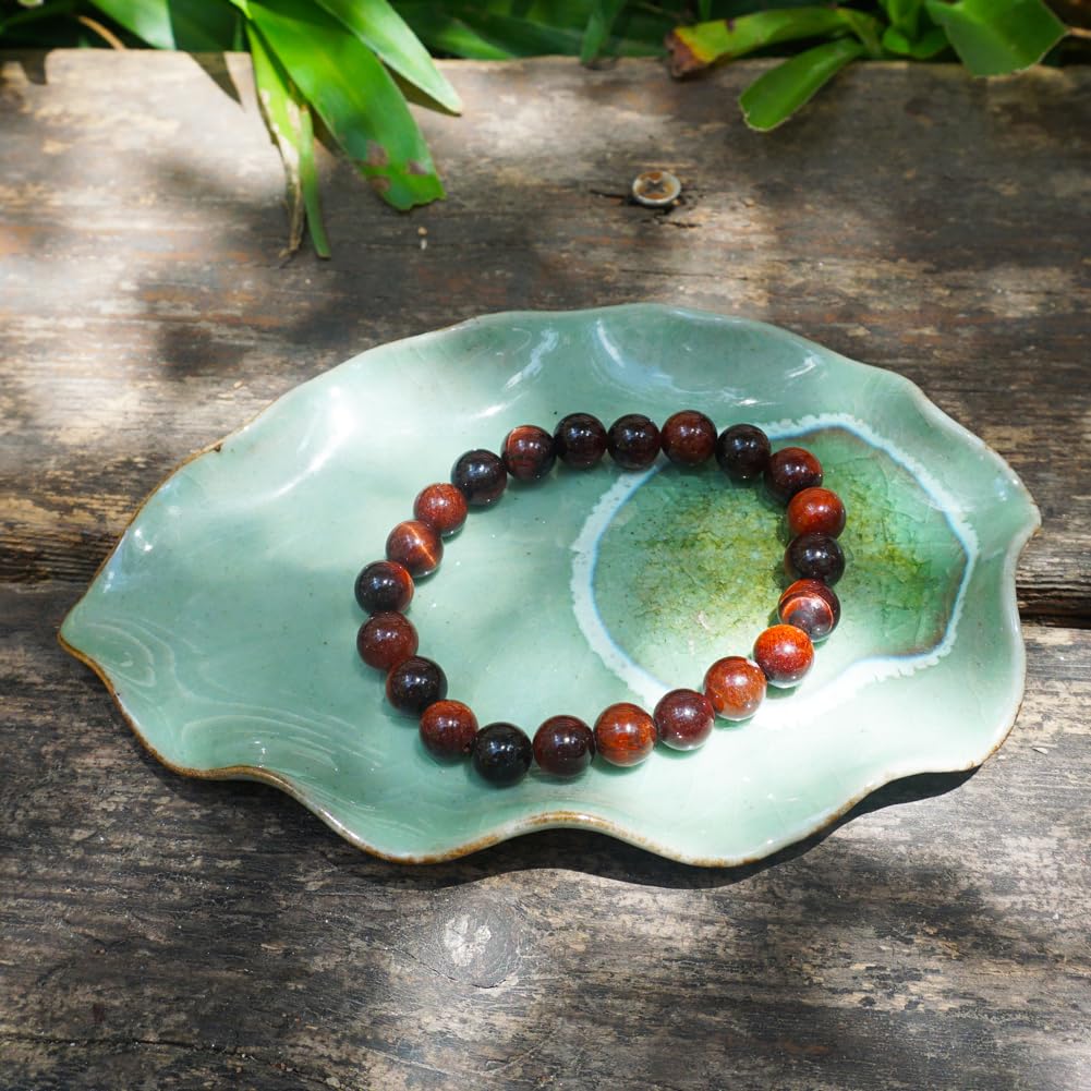 8MM Red Tigers Eye Bracelet for Women Men | Handmade Motivation Energy Protection Root Chakra Crystal Jewelry | Natural Delicate Fire Stone Beads | Beading Tool Kit - Fits for 6.5-7.5" Small Wrist