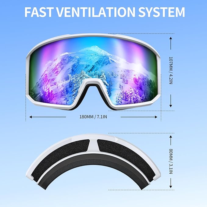Ski Goggles for Men Women, OTG Snow Goggles, UV Protection Snowboard Goggles for Adult & Youth, Snowmobile, Sledding