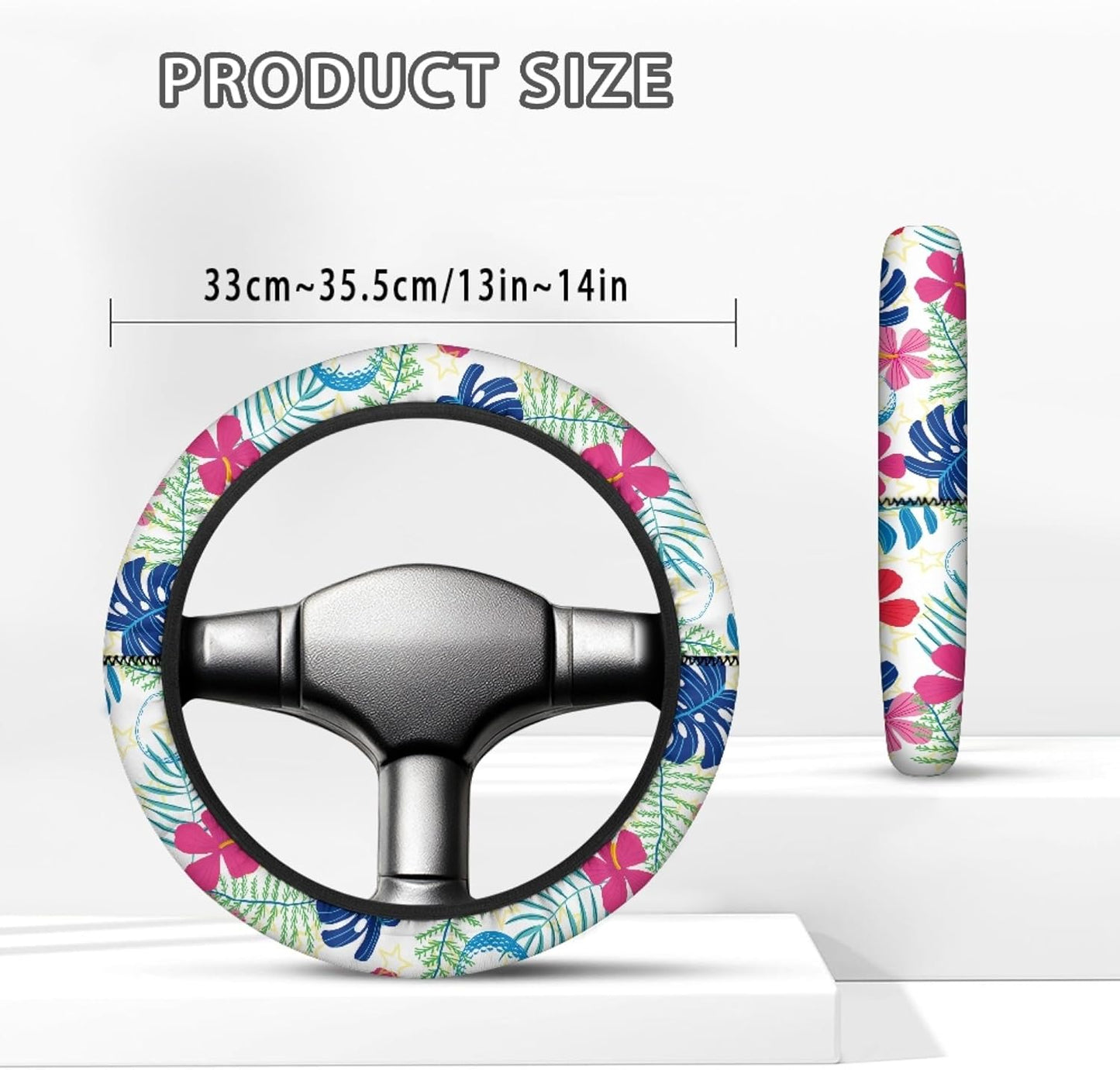 Palm Leaves Golf Cart Steering Wheel Cover 13 Inch - 14 Inch Neoprene Golf Cart Steering Wheel Covers Floral Elastic Golf Cart Accessories for Club Car Boat Steering Wheel Cover