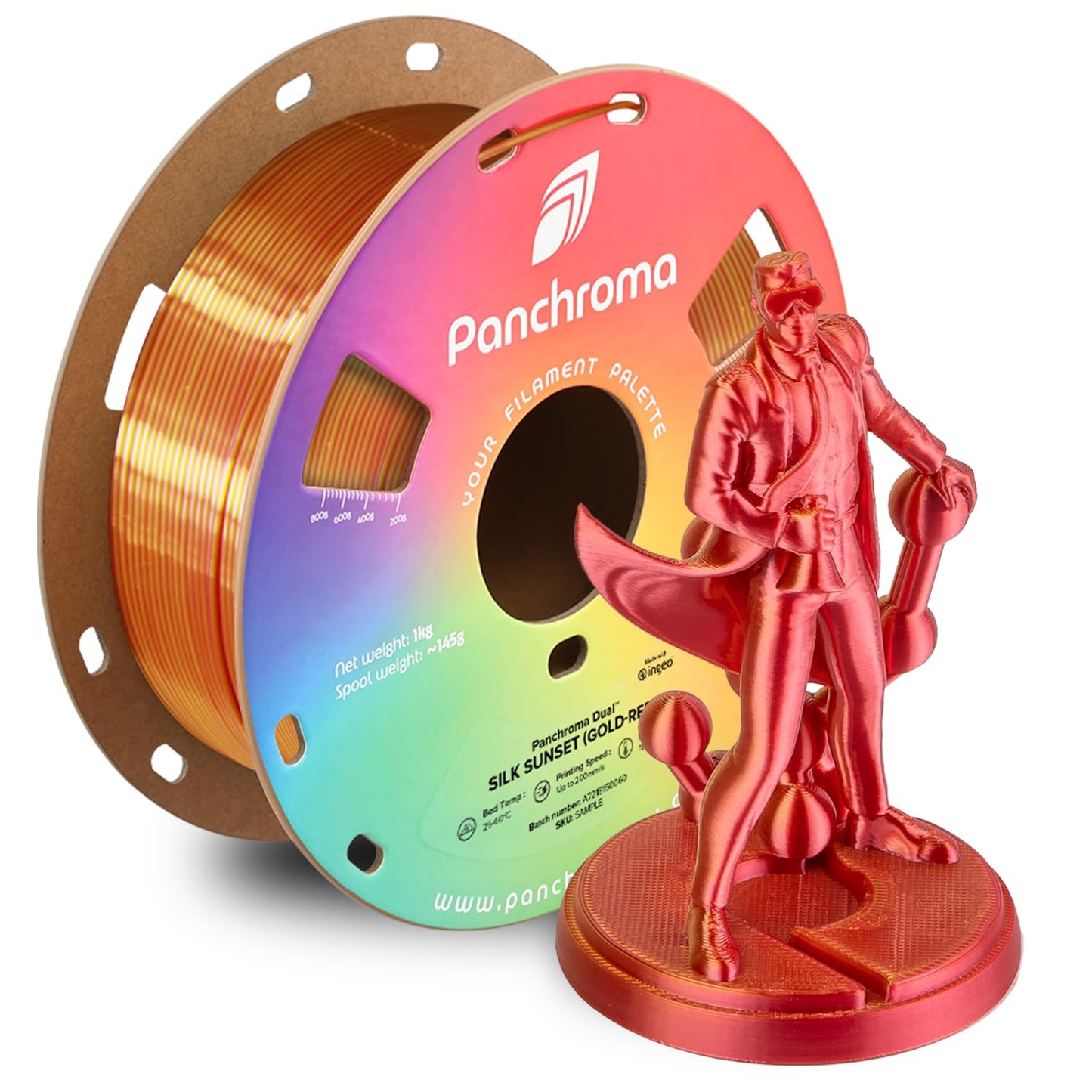 Polymaker Panchroma Dual Silk PLA 3D Printing Filament, 1.75mm 1kg, Silk Sunset (Gold-Red), New and Improved Formula, Better Str
