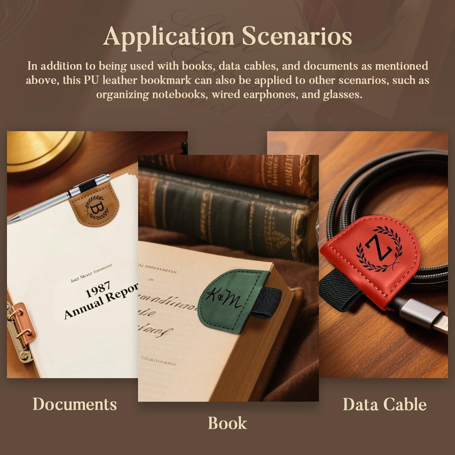 Personalized Bygone Mark Bookmark with Pen Holder,Engraving Leather Magnetic Bookmarks Vintage 26 Letters Name Initials Text Book Marker Clips Gifts for Reading Book Lovers Women (Red, L)