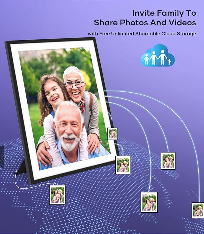 Cozyla 17'' Large Digital Picture Frame WiFi AI-Enhanced Free Unlimited Storage Wall Mount Share Photo&Video via Apps Smart Digital Photo Frame Electric Picture Frame Slideshow Display Mat