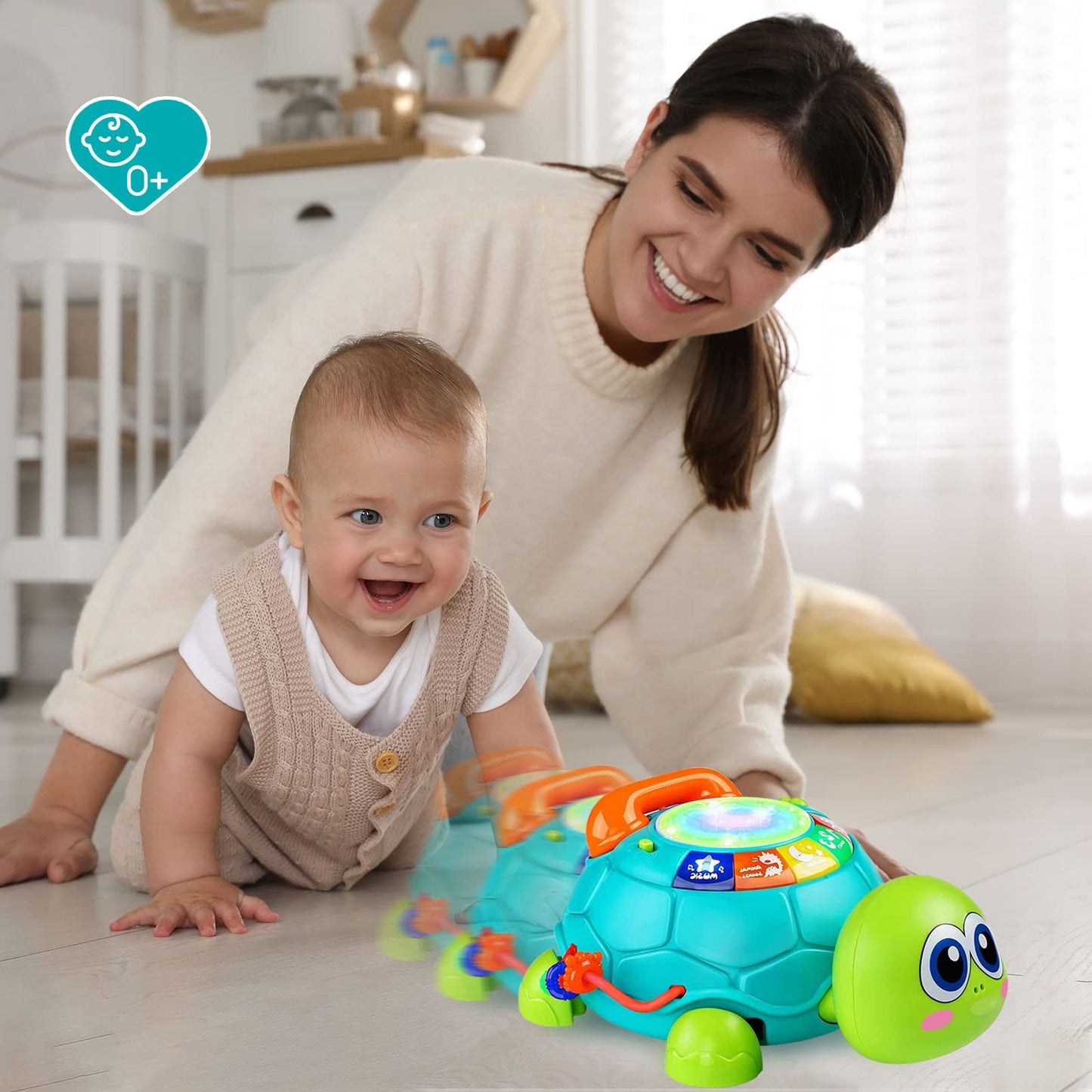 Ussybaby Baby Crawling Toys 6 to 12 Months, Infant Turtle Musical Toys with Phone Hand Drum,Baby 7 8 9 10 11 Months 1-2 Year Old Boy Girl Gift Green