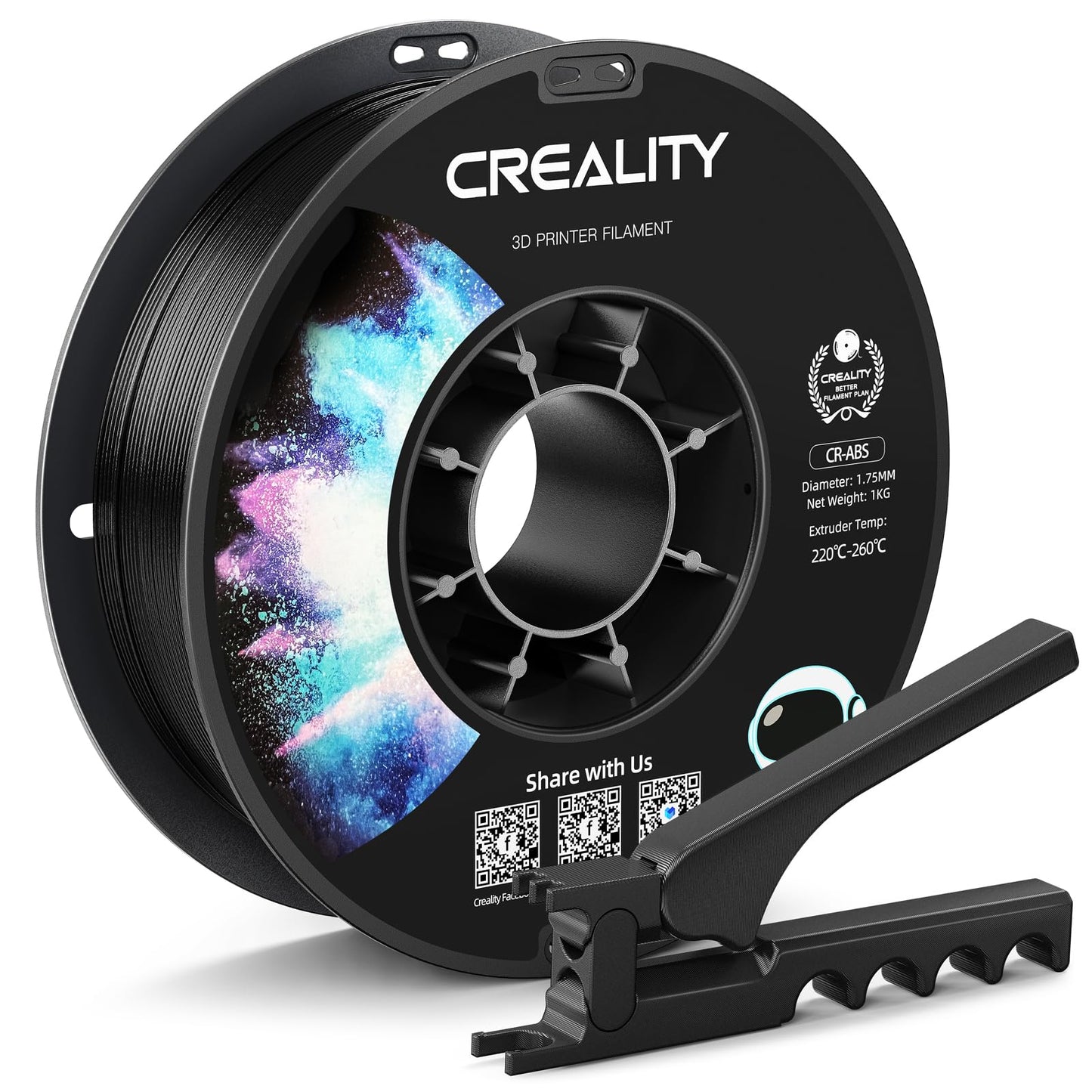 Creality ABS Filament 1.75mm Black 3D Printer Filaments, 1kg(2.2lbs) Neatly-Wound Spool, Strong, Durable, Good Heat Resistant, L