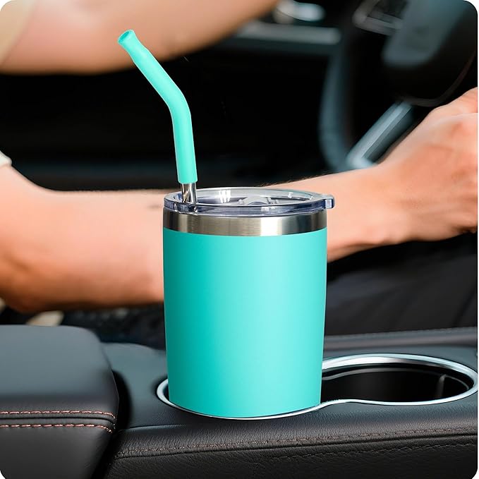 Stainless Steel Straws for 20 oz YETI Tumbler, 4 Pcs Metal Straws Reusable with Silicone Tip for 20 oz Stanley Cup and 16 oz Glass Cups(Color 1)