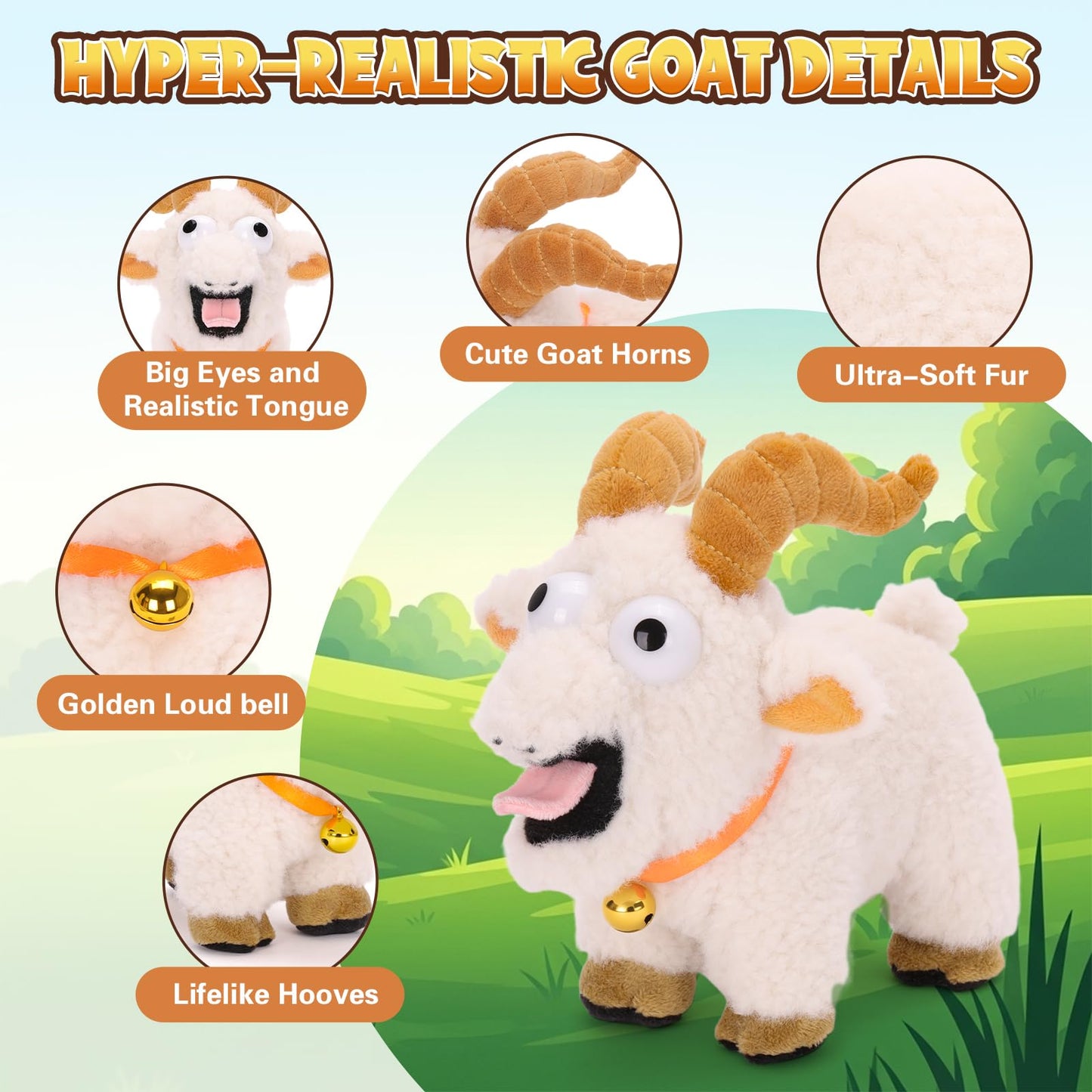 FunisFun Goat Plush with Bell, Goat Stuffed Animal with Funny Screams Sound, Gag Gift for Adults Friends and Coworkers Desk Toy