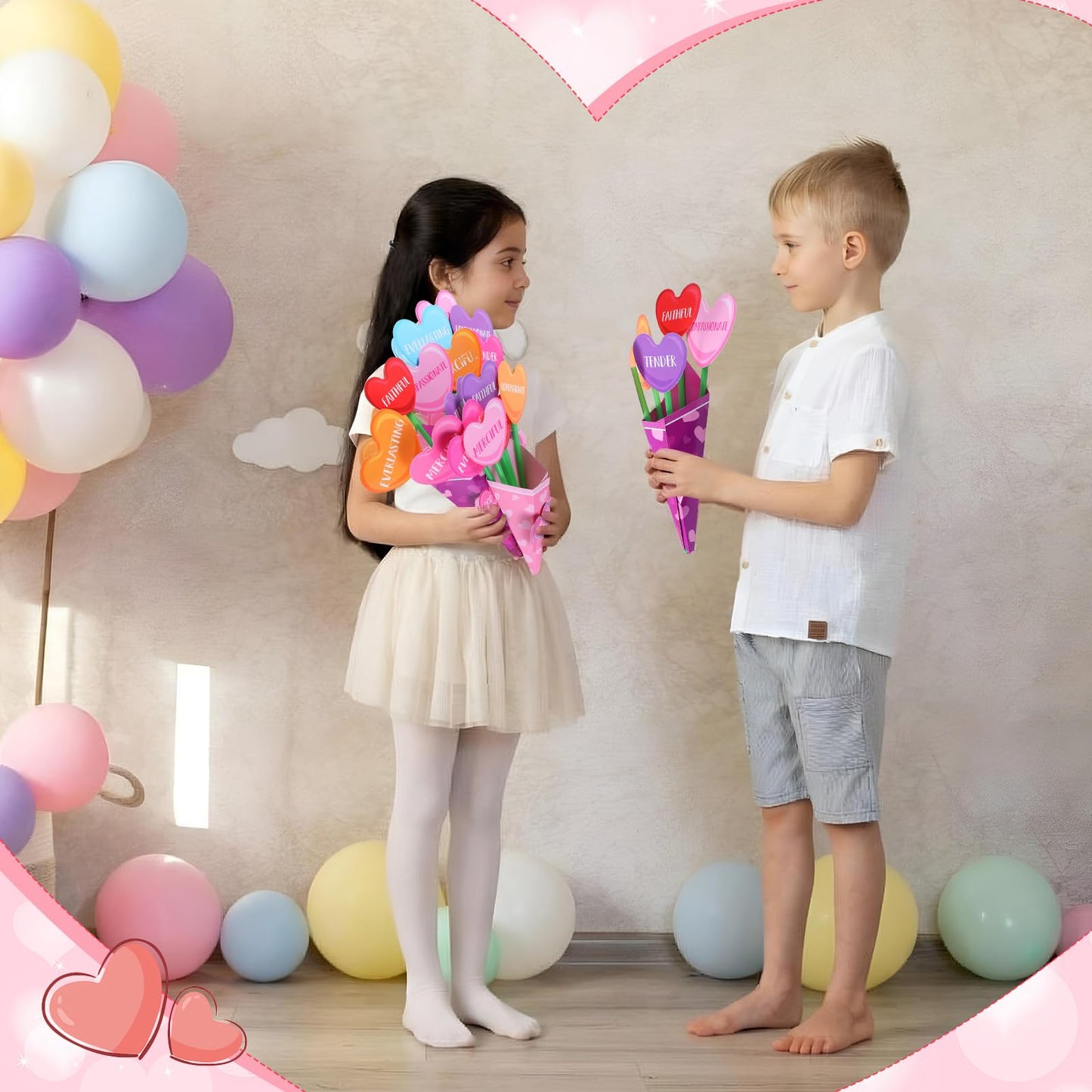 Funrous 48 Set Christian Mother's Day Crafts Kit Heart Sunday School Bible Flower Bouquet Making Kit DIY God is Love Flowers Paper Crafts for Religious Mother's Day Party Activity Gift Project