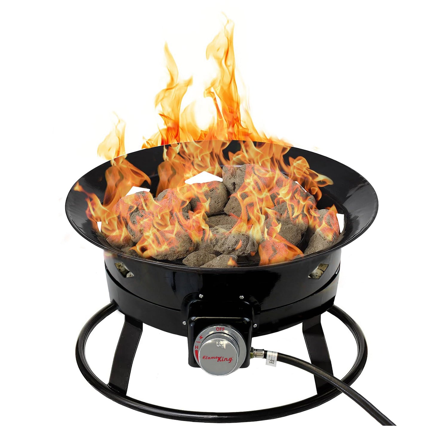 Flame King Smokeless Portable Propane Fire Pit Bowl, 19 inches, 58K BTU with Propane Grip Scale, Self Igniter, Cover, & Carry Straps for RV, Camping, & Outdoor Living