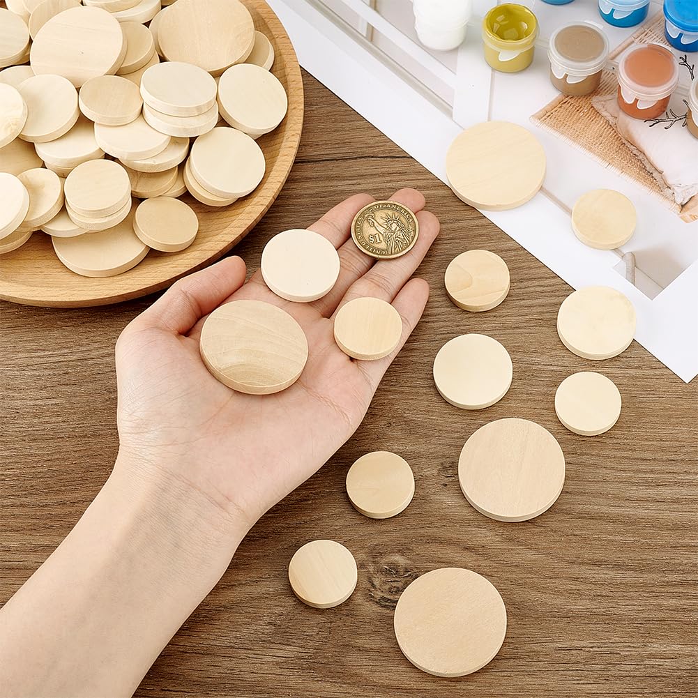 PH PandaHall 150pcs 3 Size Wooden Round Coin Blanks, 1/1.2/1.5inch Natural Wood Slices Unfinished Round Wood Coins Small Wooden Circle Discs for DIY Arts Crafts Jewelry Making Ornaments