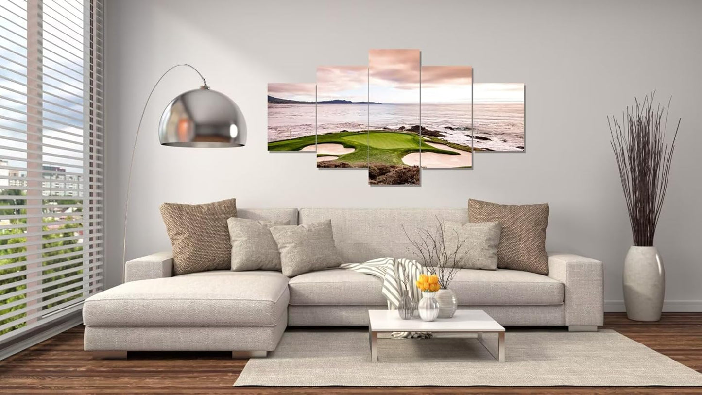 California Coastline Golf Course Wall Art Pictures USA California Golf Course Wall Decor for Living Room Bedroom Bathroom Home Decorations Canvas Prints Framed Ready to Hang(50''W x 24''H)