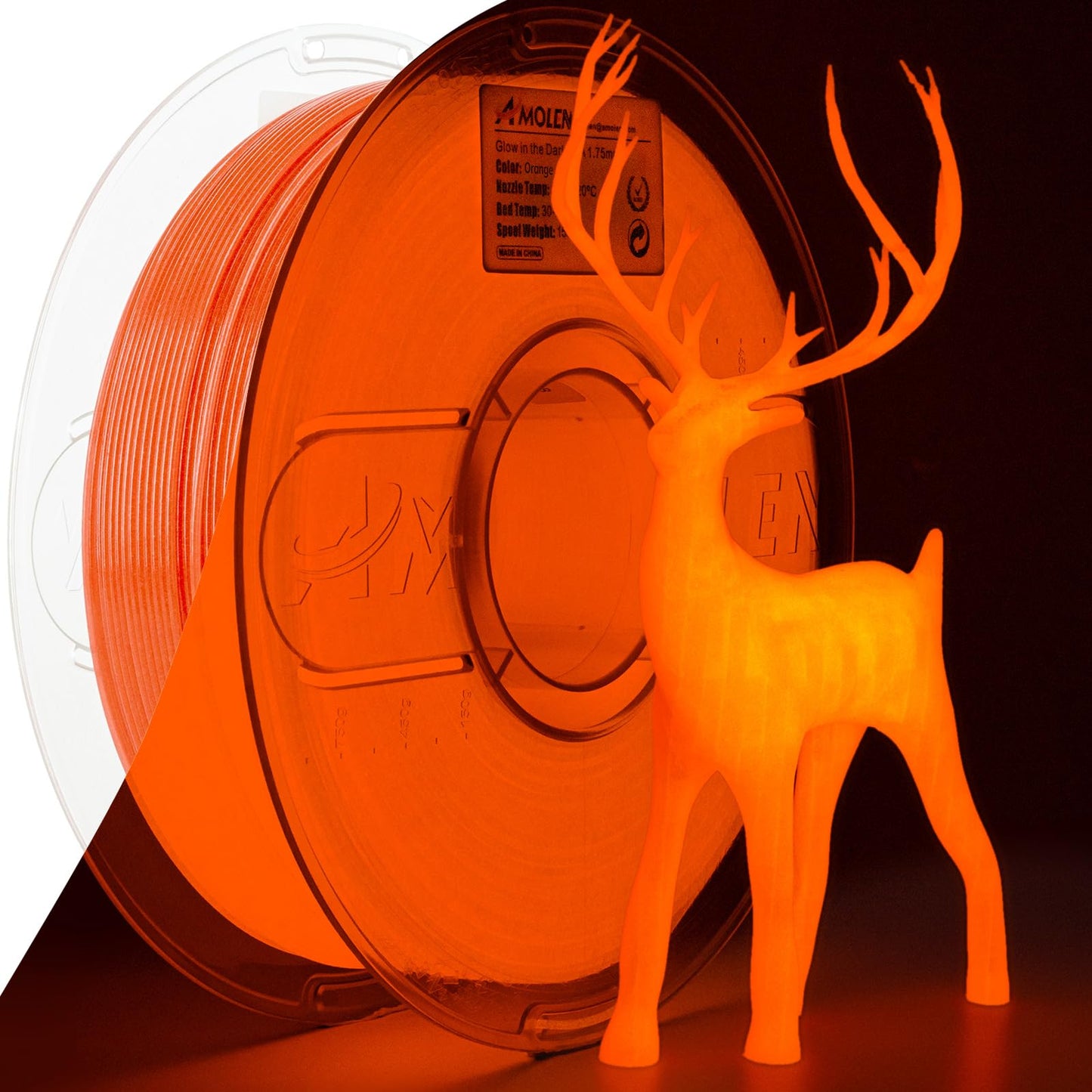 AMOLEN 3D PLA Printer Filament, 1.75mm Glow in The Dark Orange PLA Filament for 3D Printing, Best with UV Lamps, 1kg Spool (2.2l