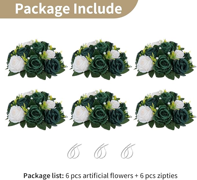 NUPTIO Green Flower Ball Centerpieces: 6 Pcs Artificial Rose Arrangements for Wedding Party Tables Decorations - Fake Silk Floral Kissing Balls for Home St Patrick's Day Christmas Event Dining