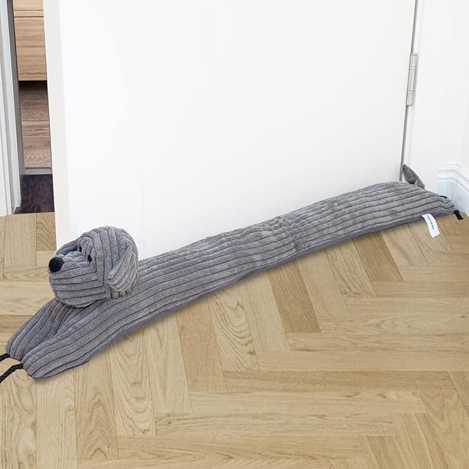 Marwood Under Door Draft Stopper Decorative Wind Stopper 32 inch for Door & Window, Weighted Animal Air Draft Stopper Snake Noise Blocker for Bottom of Door with Hanging Loops - Grey Dog