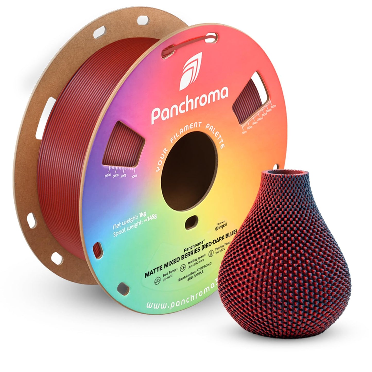 Polymaker Panchroma Dual Color Matte PLA Filament, Matte Mixed Berries (Red-Dark Blue) 1.75mm 3D Printing Filament, 3D Printer P