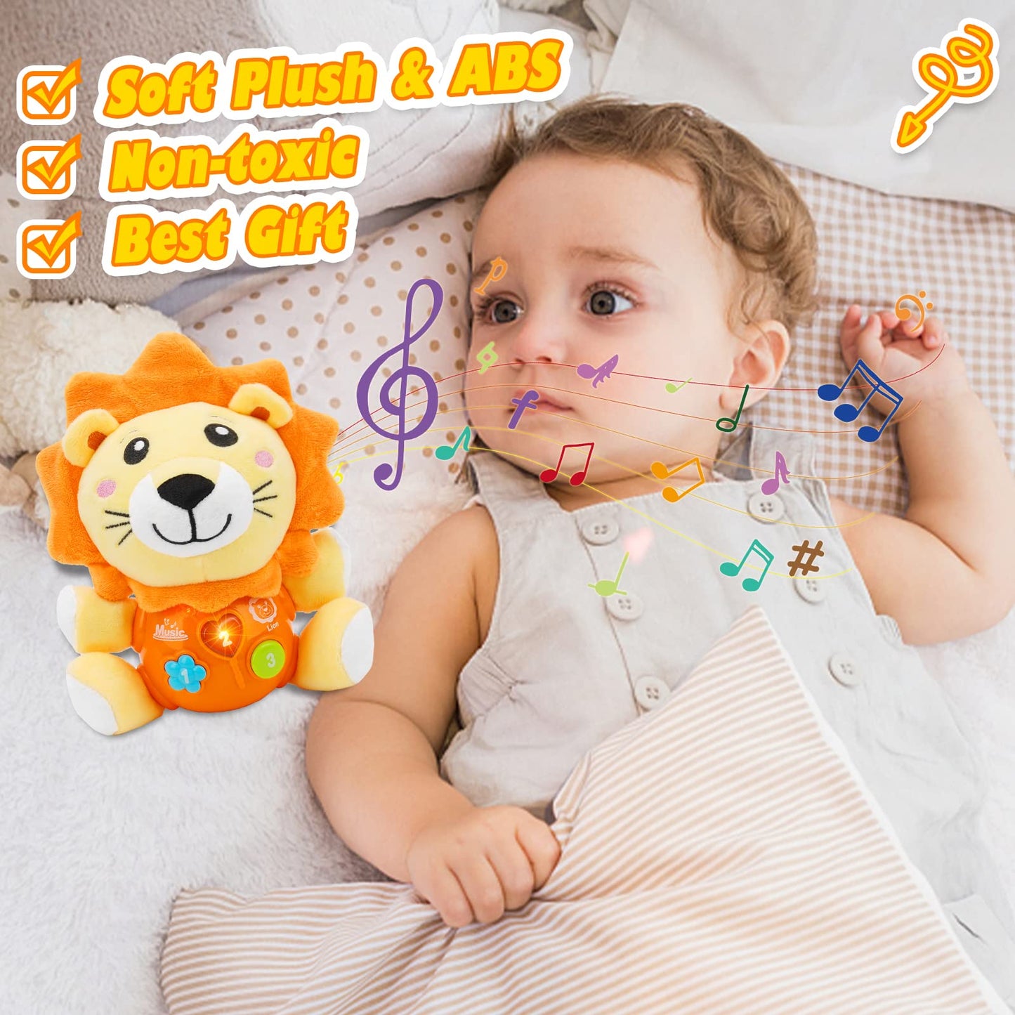 Daboot Baby Toys 6 to 12 Months - Infant Baby Musical Lion Plush Toy for Boys & Girls - Newborn to 1 Year Old