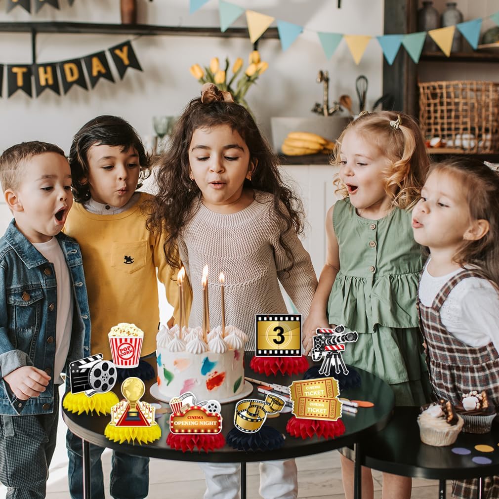 9Pcs Movie Night Party Honeycomb Centerpiece Decorations Birthday Table Supplies Red Carpet Party Decorations for Birthday Baby Shower Hollywood Theme Centerpieces for Table