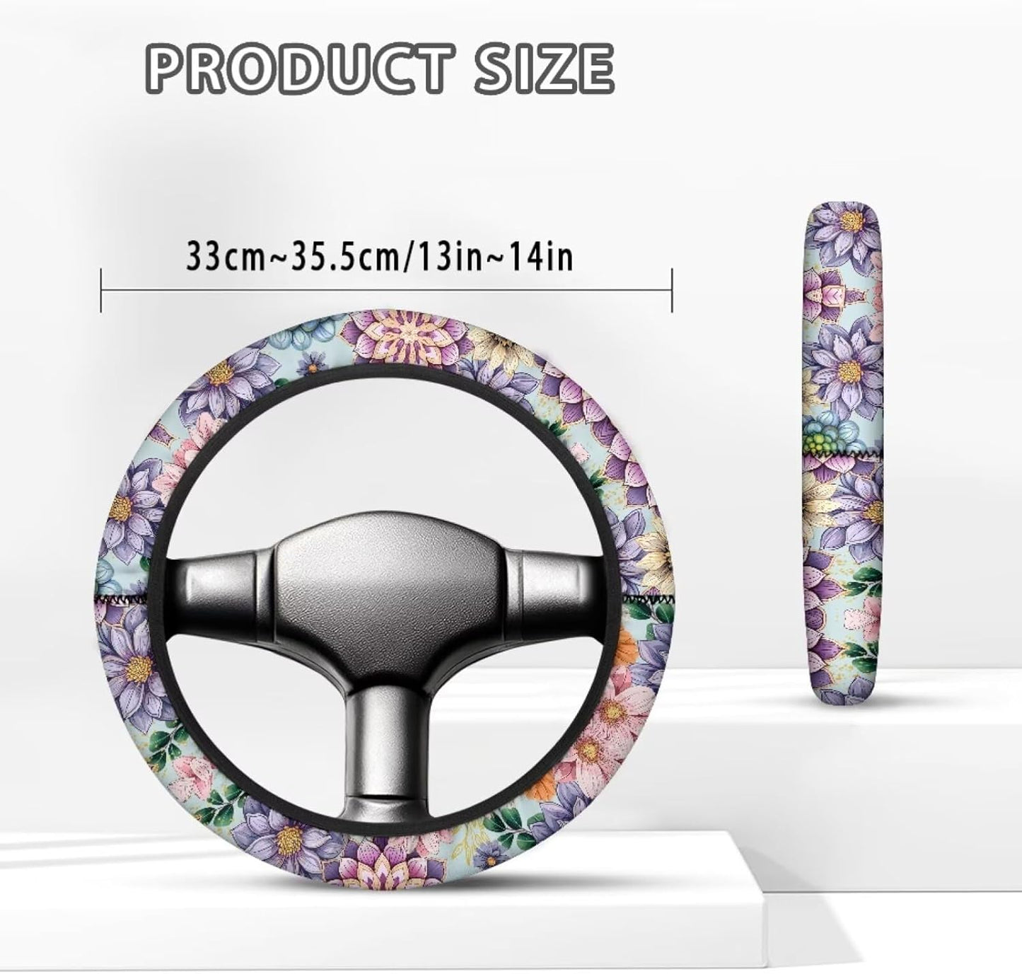 Boho Flowers Golf Cart Steering Wheel Covers Universal 13-14 Inch Golf Cart Steering Wheel Covers Club Car Soft and Washable Blossom Accessories Protector