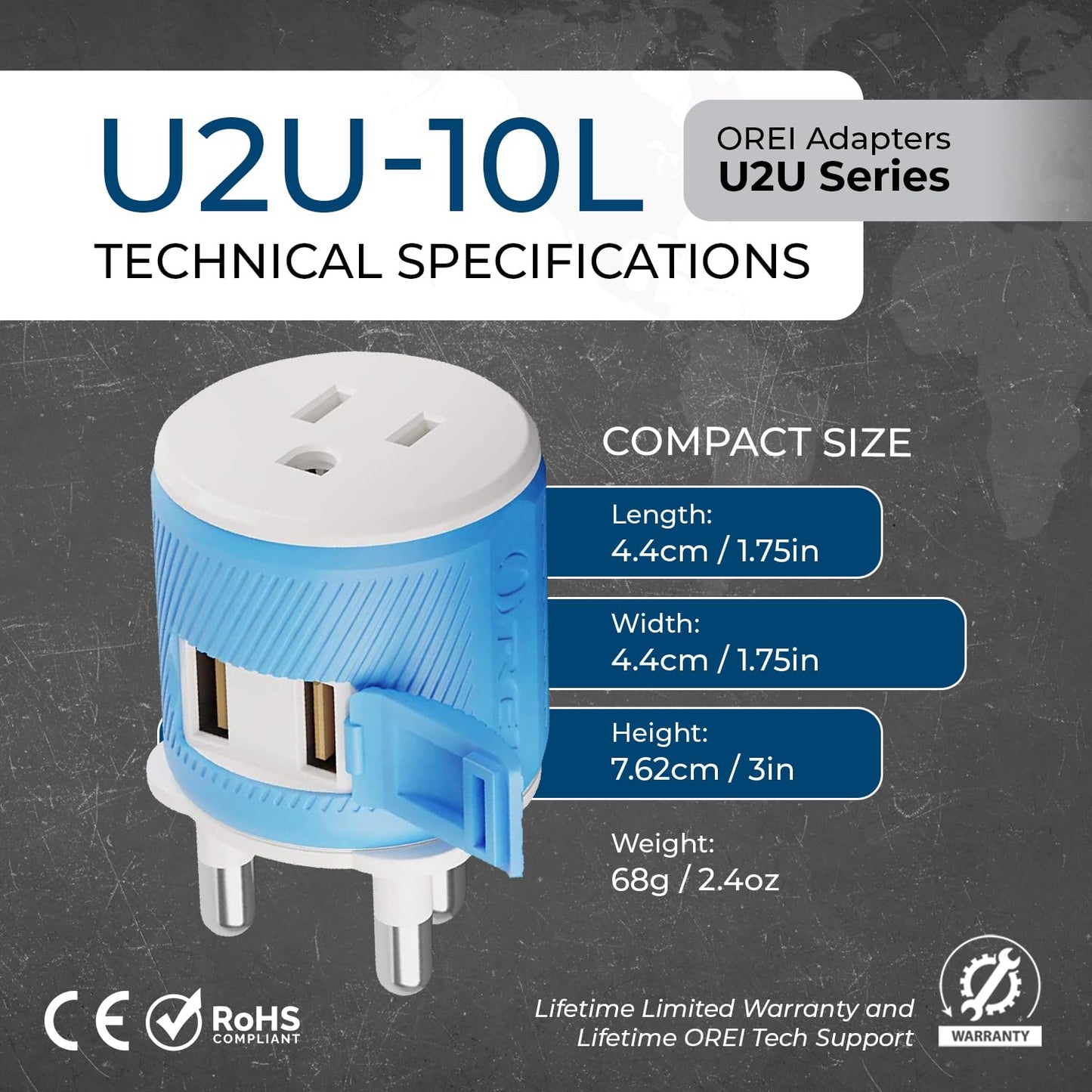 Orei South Africa, Botswana, Namibia Travel Plug Adapter With Dual Usb - Usa Input - Type M (U2U-10L), Will Work With Cell Phone