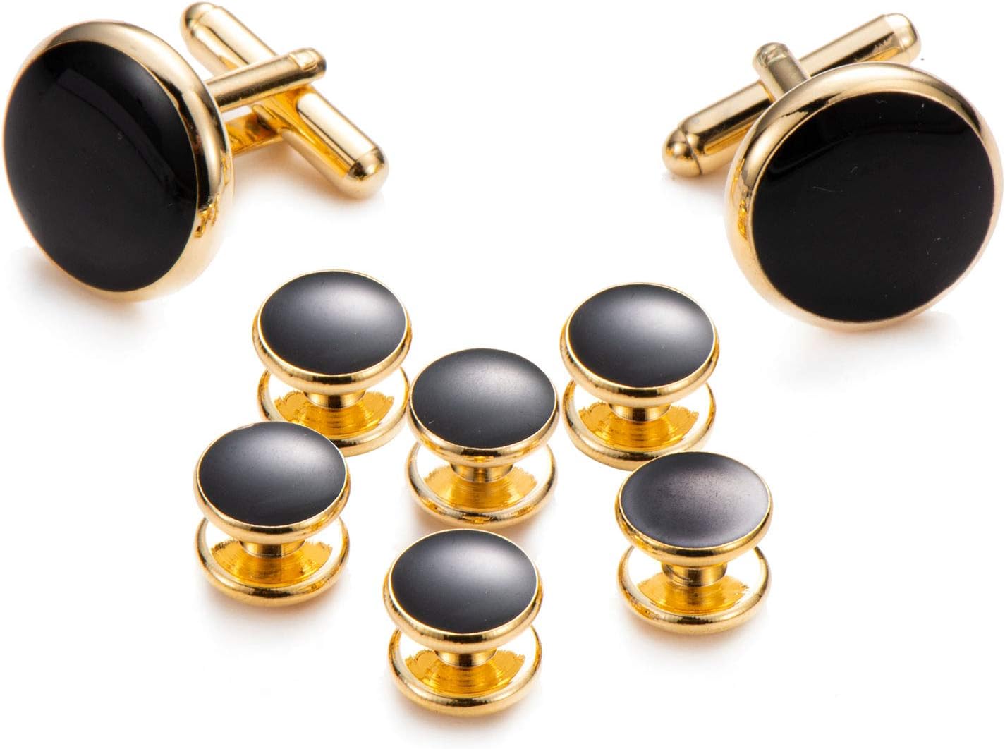 wynameleri Mens Cufflinks and Studs Set Blanks Round 4 Colors Shirt Tuxedo Buttons Packed in Cufflink Box for Business Wedding Jewelry