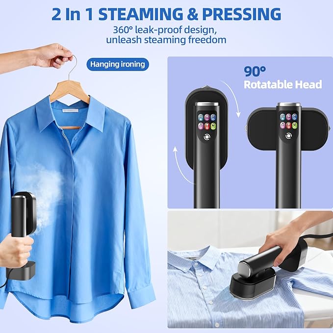 Travel Steamer for Clothes, Portable Steamer&Iron 2 In 1,15s Heat Up,LED Touch Display with 6 Modes,35Mins Runtime &190ml Lager Tank,Stands on Desk,Garment Steamer for Travel and Home 𝟏𝟏𝟎𝐕