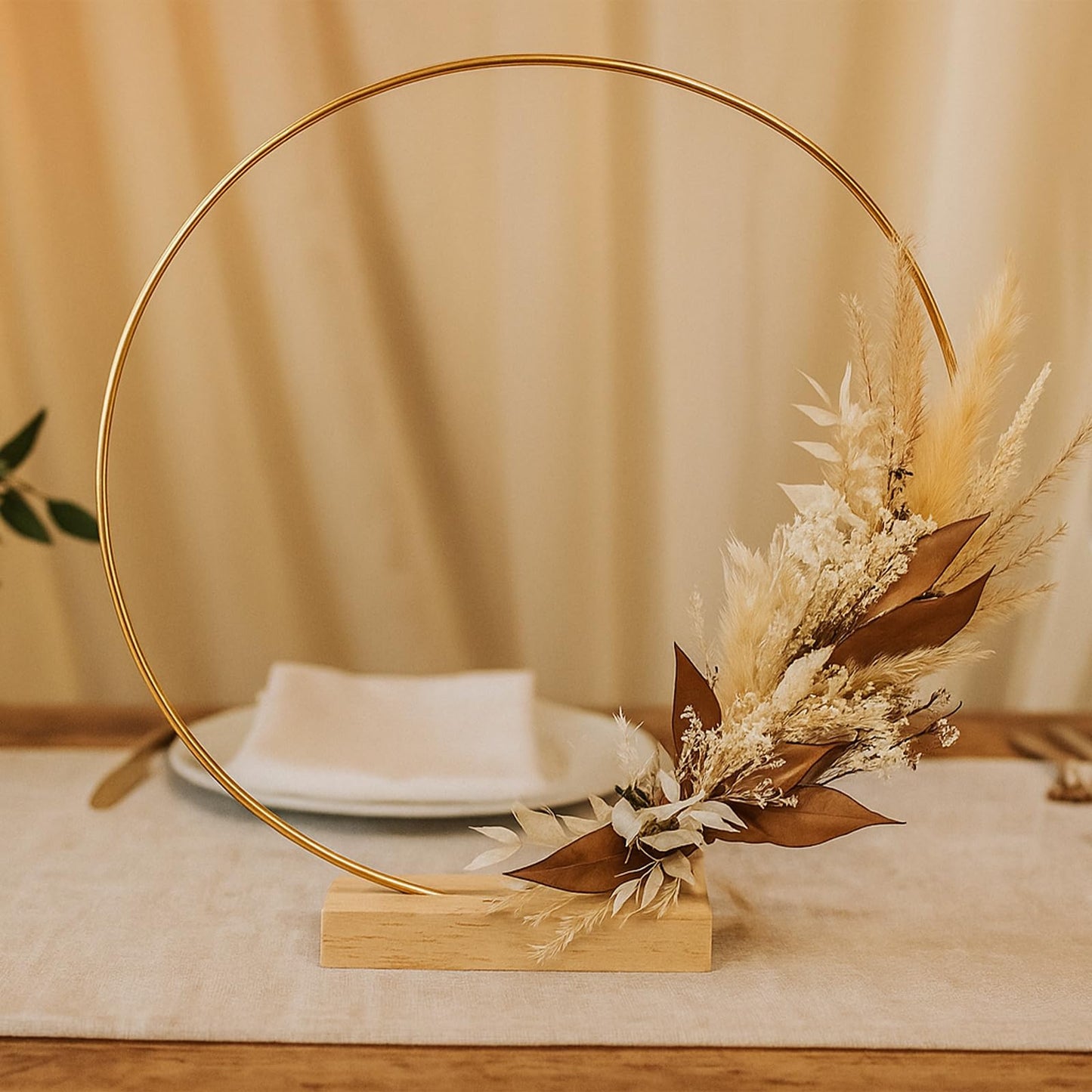 10 Pack Floral Hoop with Stand and 38-Yard Paddle Wire 12 Inch Metal Rings for DIY Centerpiece Table Decorations Crafts Macrame Rings Hoop Wreath Dream Catcher Rings Wedding Christmas Wreaths, Gold