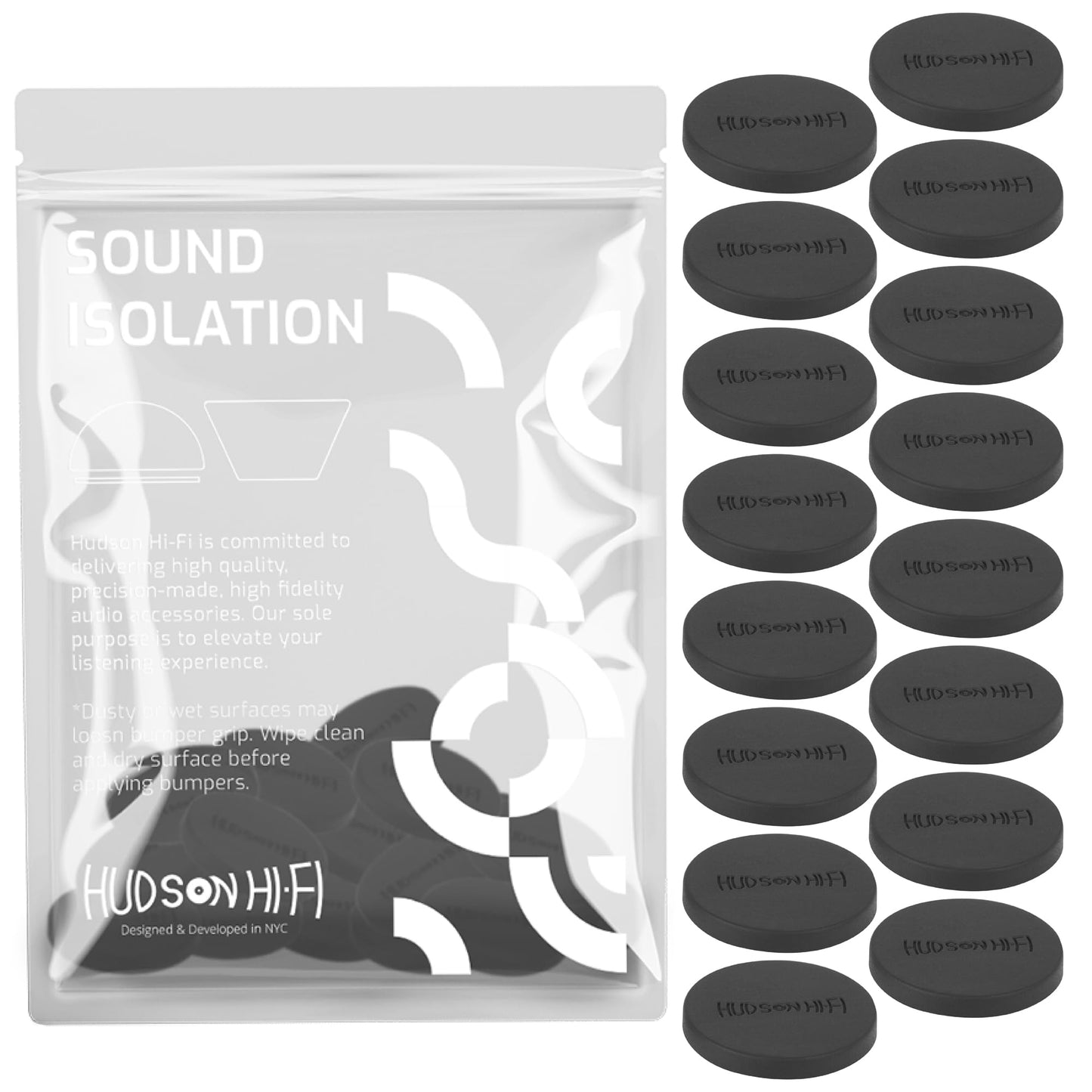 Speaker Isolation Feet - 16-Pack 1 Platinum Silicone Dots by Hudson Hi-Fi - Non-Adhesive, Non-Skid Anti-Vibration Pads for Turnt