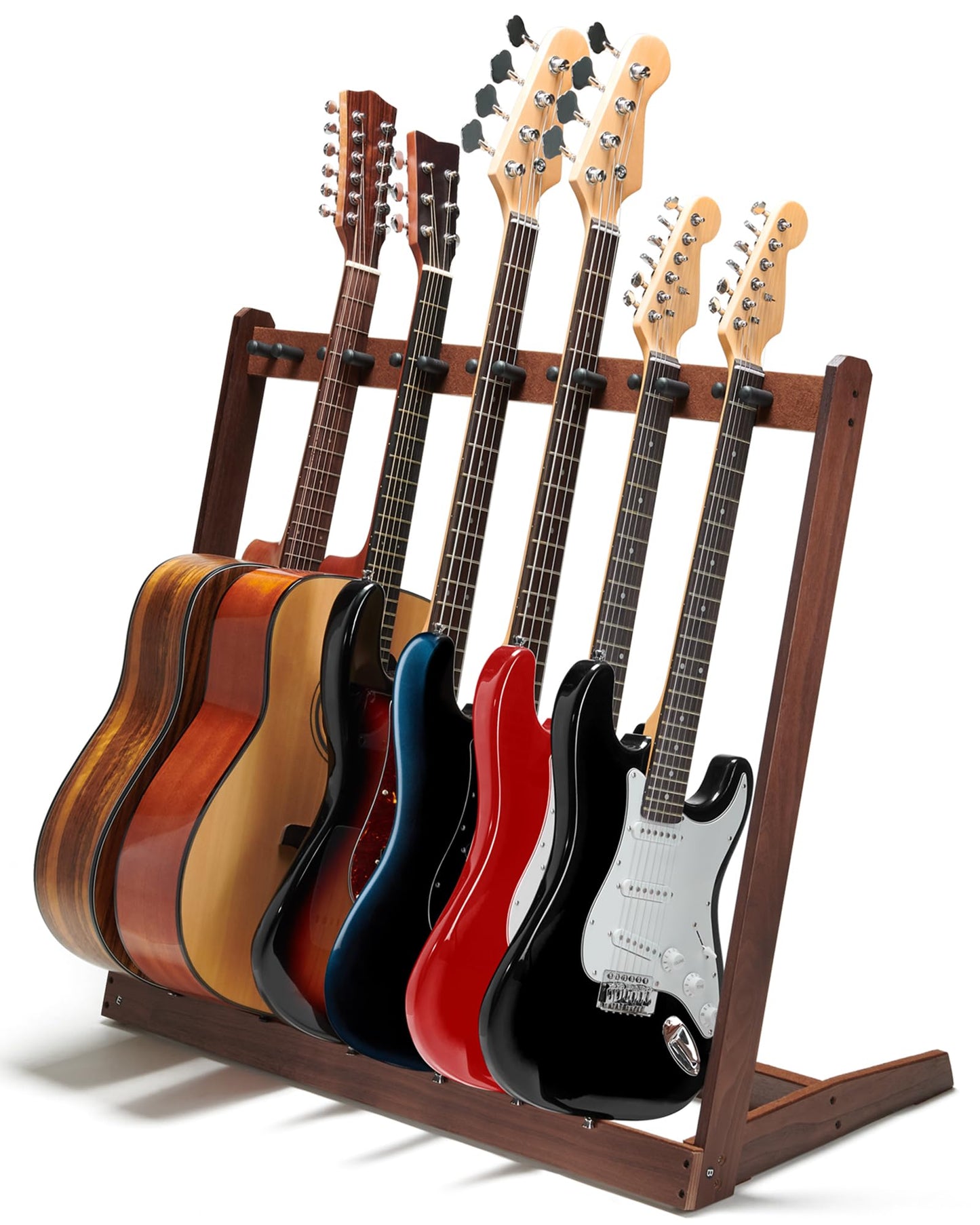 Musbeat Multiple Guitar Stand, Black Walnut Wood Multi Guitar Rack for 5 Acoustic, 7 Electric or 7 Bass, Hardwood Instrument Rac