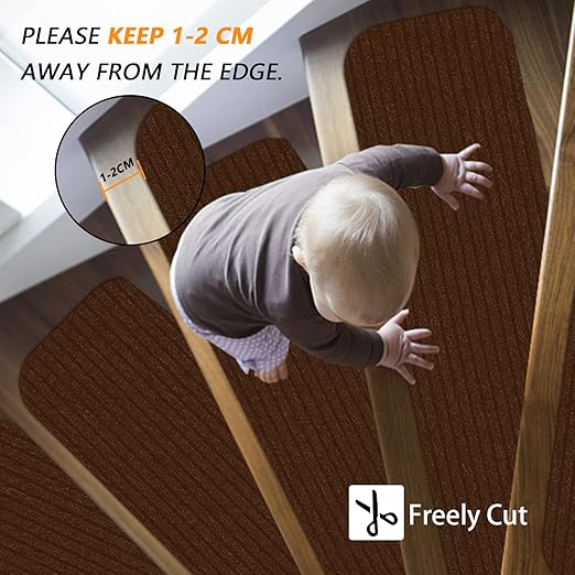 Non-Slip Stair Treads, 7.8" X 30" (7-Pack) Stair Runner Indoor Outdoor Mats, Brown Slip Resistant Stair Tread Mats Step Covers Pads for Elders, Kids and Pets(30" x 7.8", Brown)