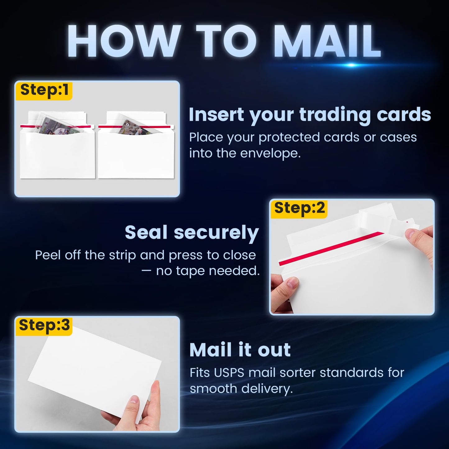 180 Pack Mailer Trading Card Envelopes,7" x 4.35" Trading Card Mailers for Shipping, Perfect Sized Shipping Envelope for Mailing Semi-Rigid and Toploaders, Protector Supplies.