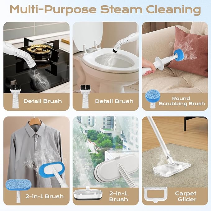 Steam Mop All-in-one for Floor Cleaning, MultiPurpose Steam Cleaner for Home with 13 Accessories, Detachable Handheld Floor Steamer with Scent Container and strap for Hardwood,Tiles & Carpet(White)