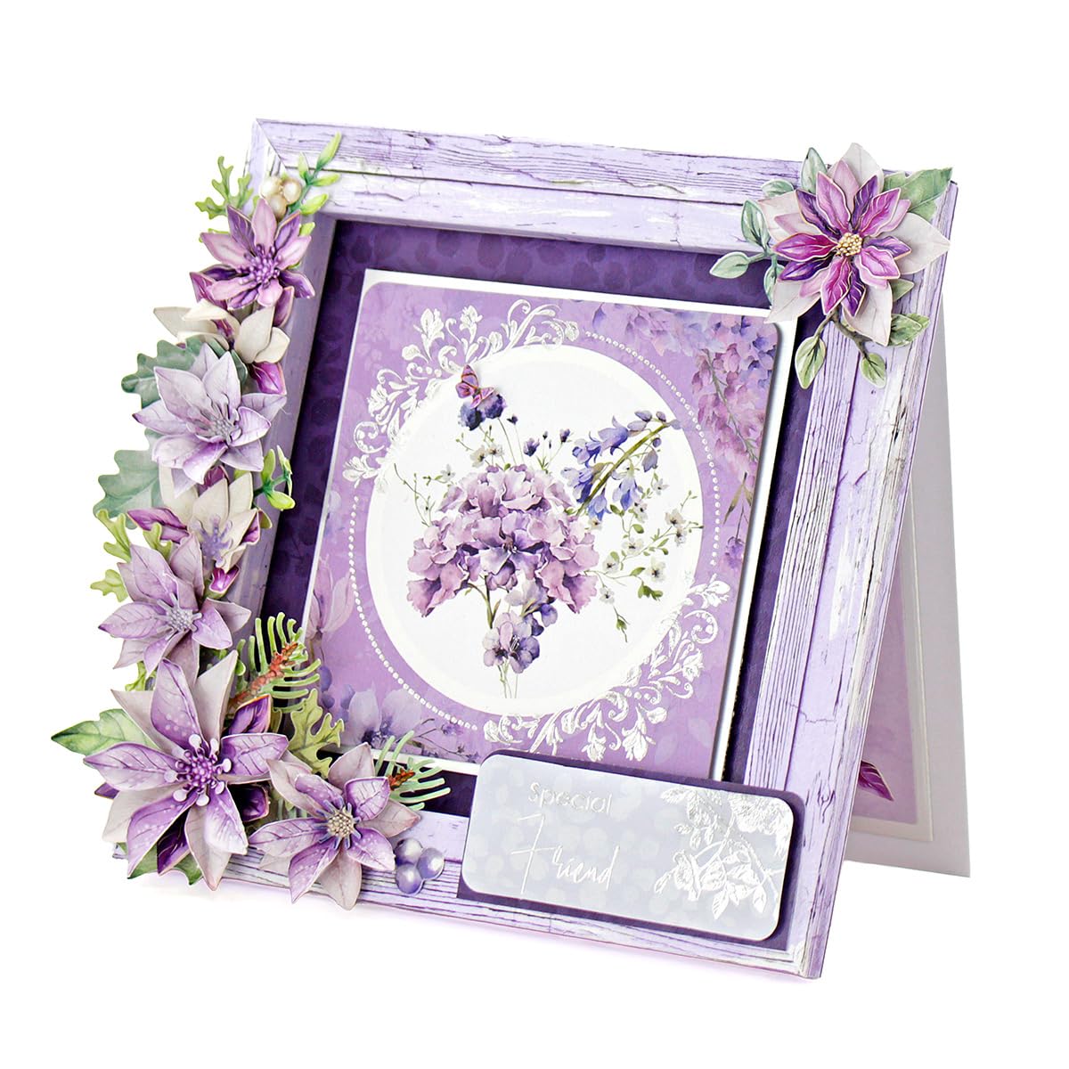 Katy Sue Dusky Violet Blooms, Die Cut Flowers & Leaves Pack. 12 Sheets of Pre-Cut Double-Sided Paper Flowers & Leaves in a Purple Colorway from Card Making Supplies. UK-Made.